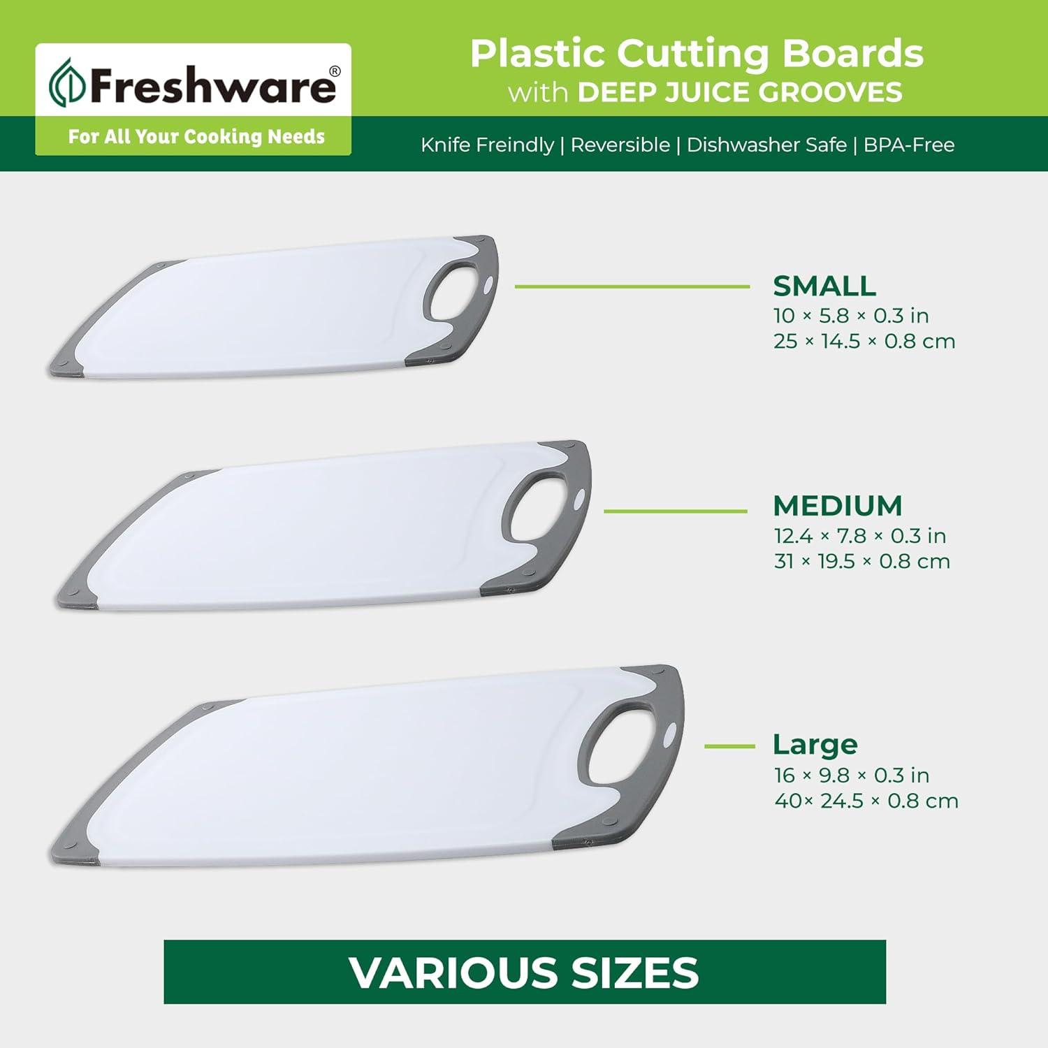 Freshware White and Gray Plastic Rectangular Cutting Boards Set