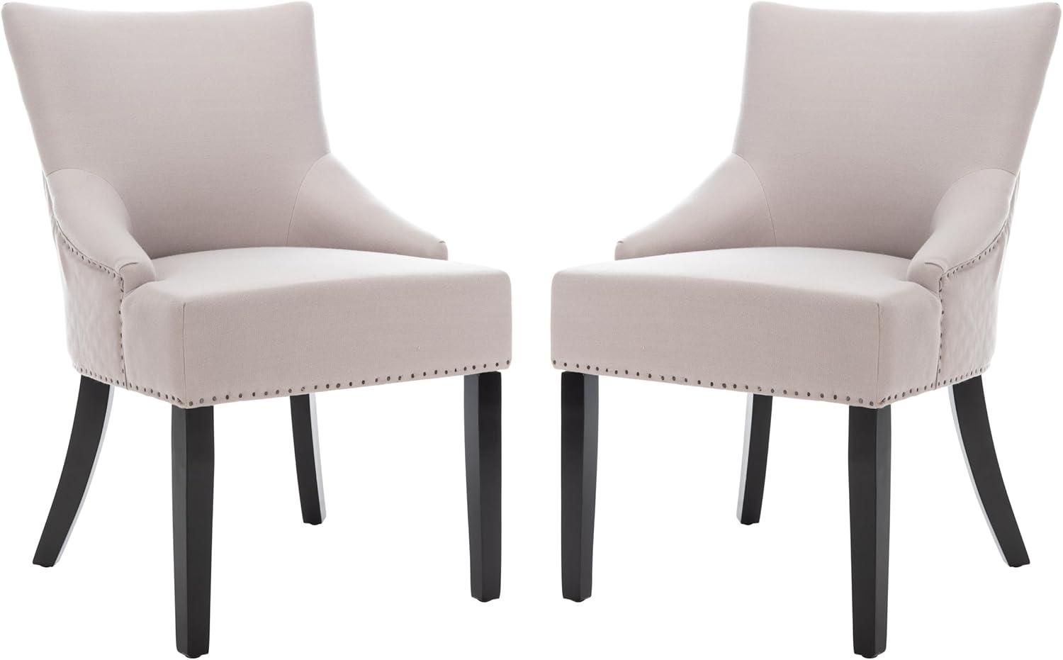 SAFAVIEH Lotus 19''H KD Side Chair Set of 2 Flat Black Nail Head Taupe Linen