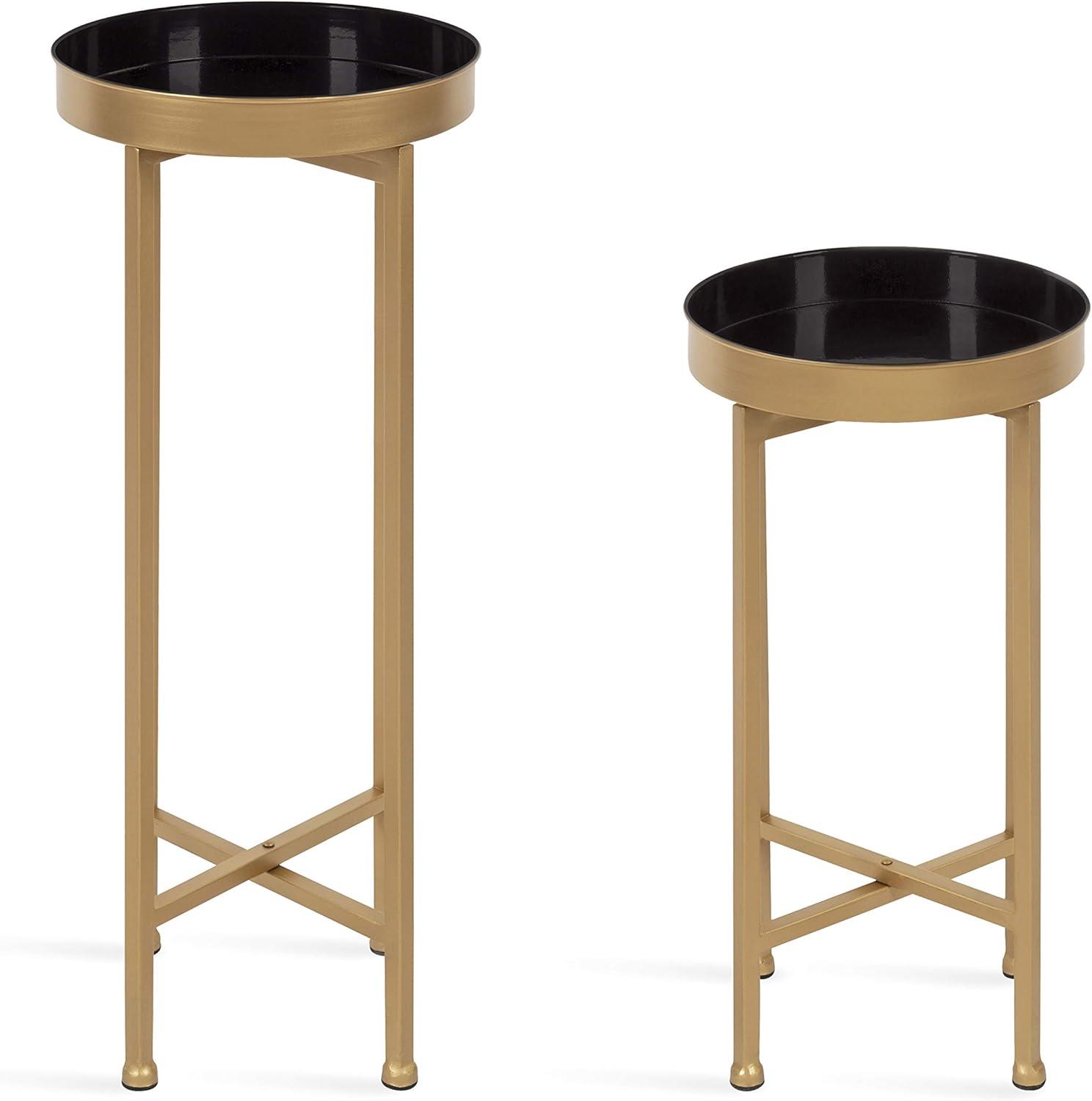 Kate and Laurel Celia Round Metal Foldable Tray Table Set