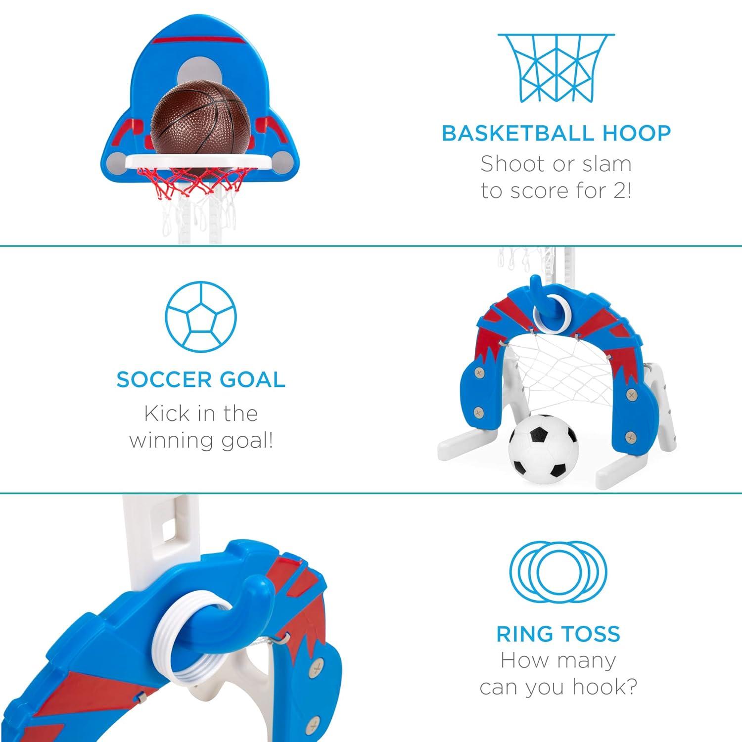 Best Choice Products 3-in-1 Toddler Basketball Hoop Sports Activity Center Grow With Me Play Set w/ Soccer, Ring Toss
