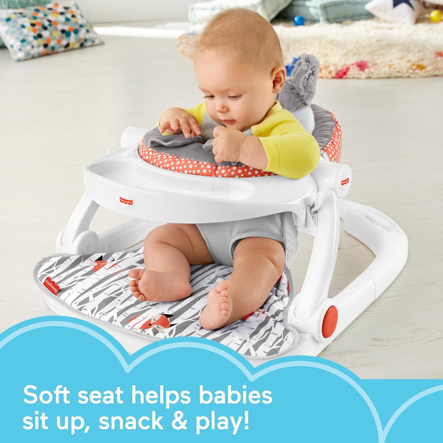 Fisher-Price Deluxe Sit-Me-up Floor Seat Infant Chair with Feeding Tray and Toys, Happy Hills