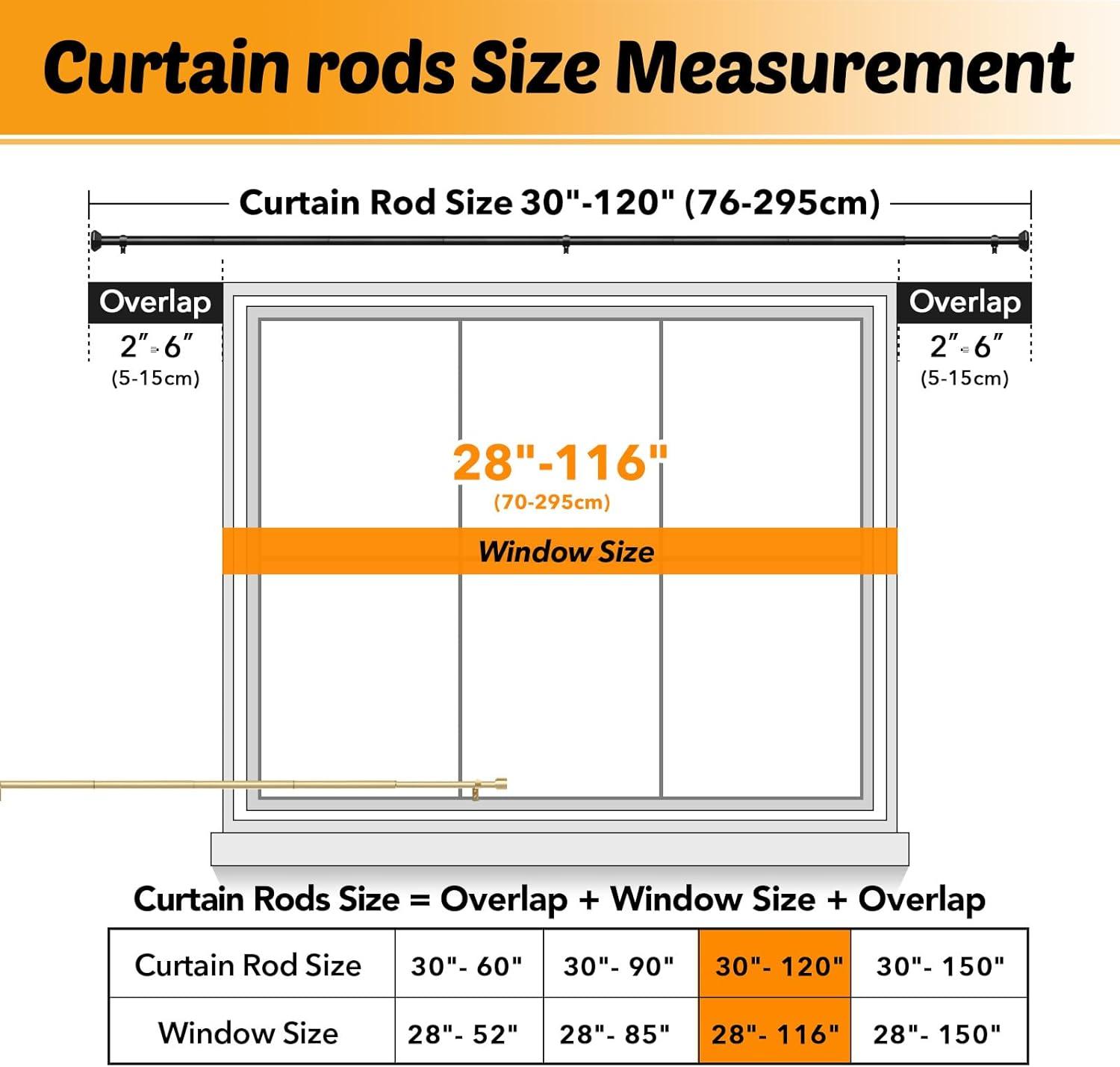 Curtain Rods for Windows 66 to 120, 1 Inch Adjustable Heavy Duty Curtain Rod, 30"-120"