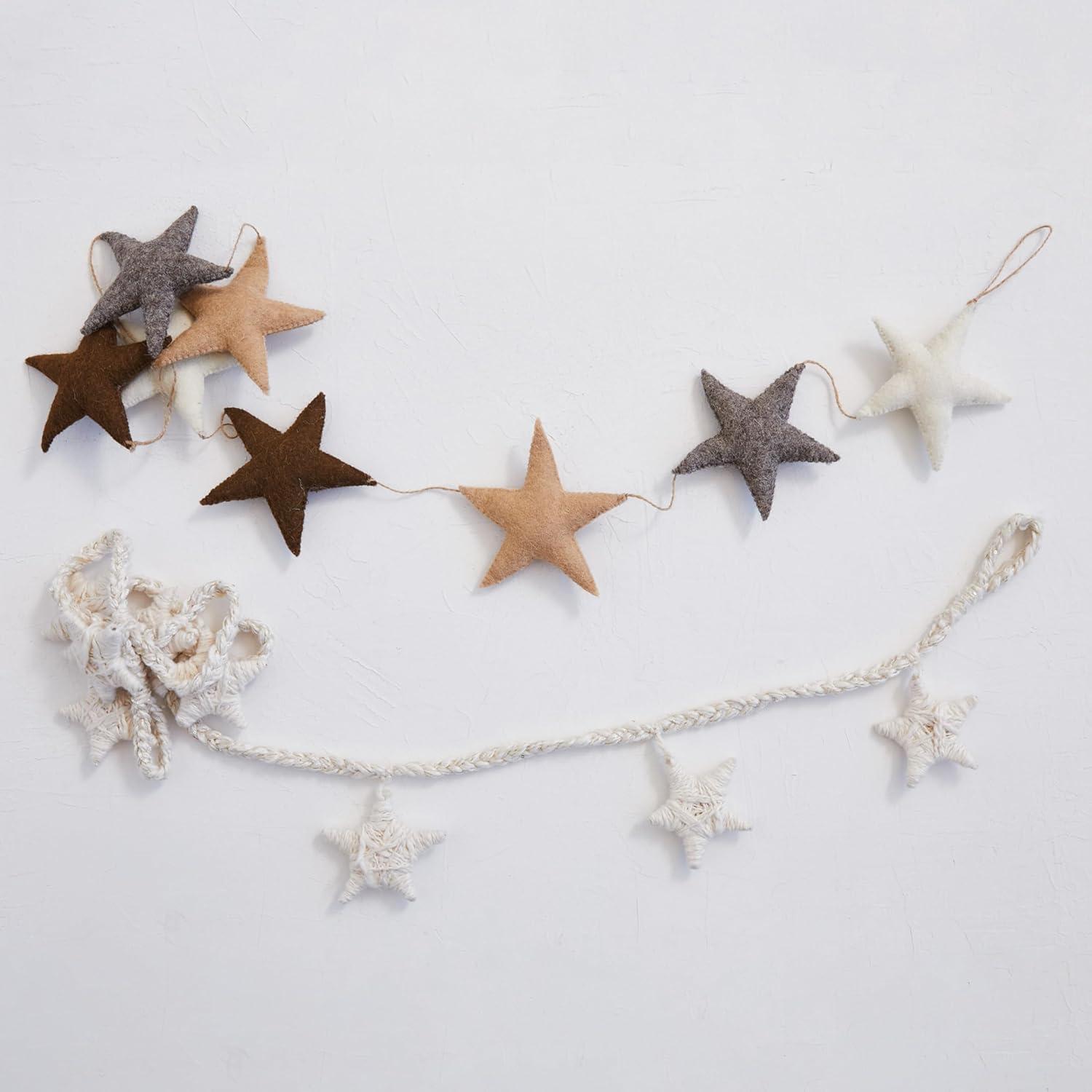 Handmade Natural Cotton Star Garland, 72 Inches