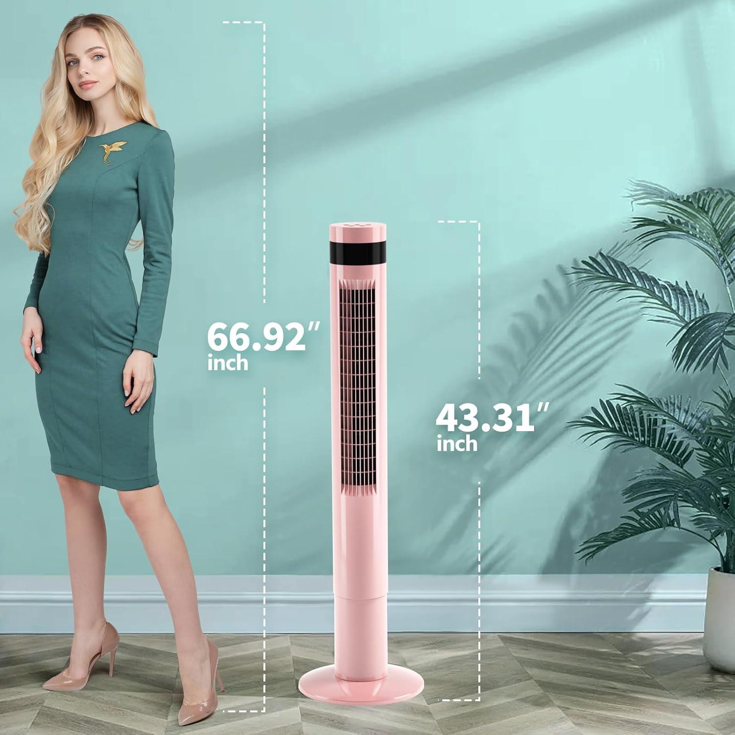 Antarctic Star Tower Fan Portable Floor Fans 85°Oscillating Fan 43'' Quiet Cooling 12H Timer Remote Control Standing Bladeless Electric 3 Speeds Wind 3 Modes Bedroom Office(43 inch, Pink)