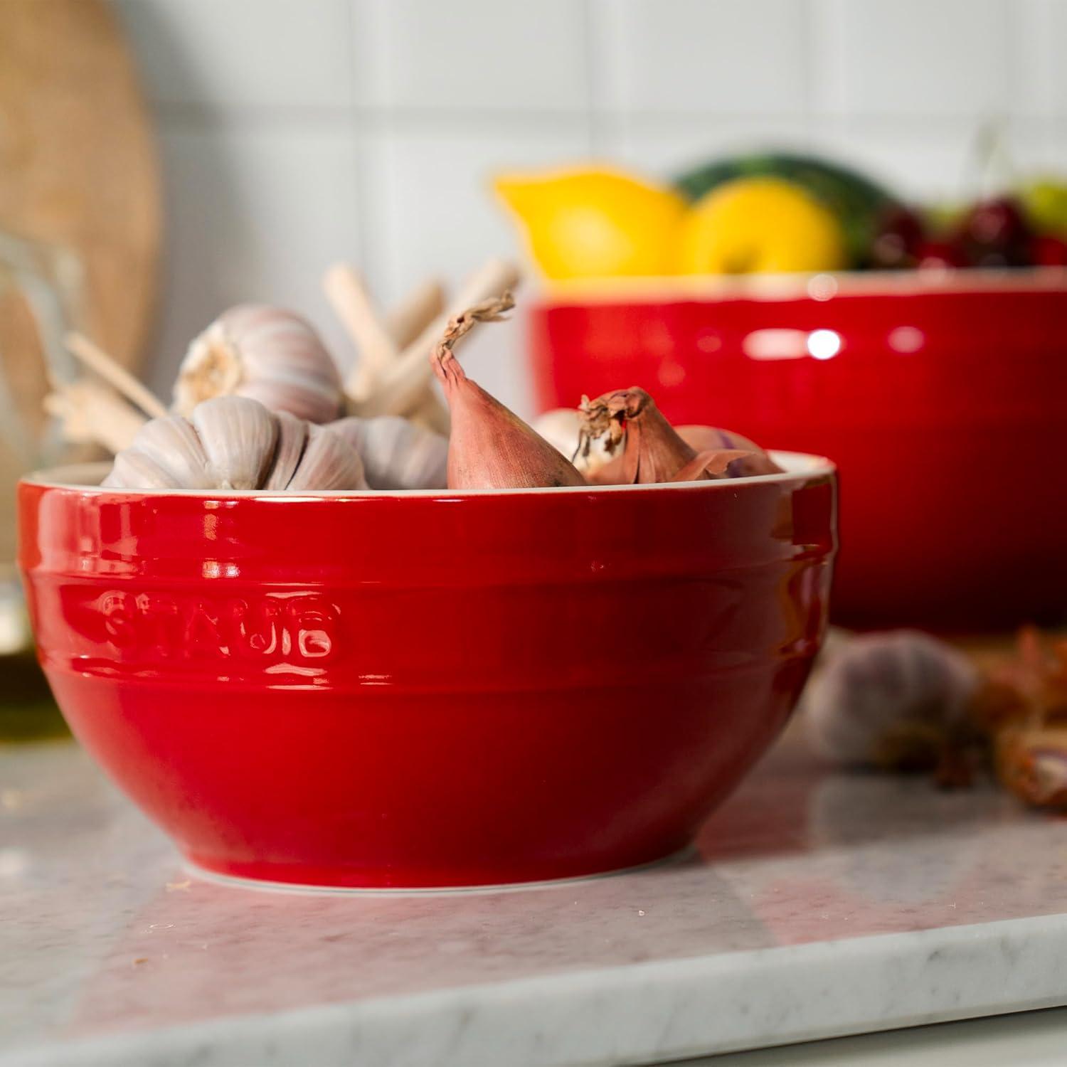 Cherry Red Ceramic 2-Piece Nested Mixing Bowl Set