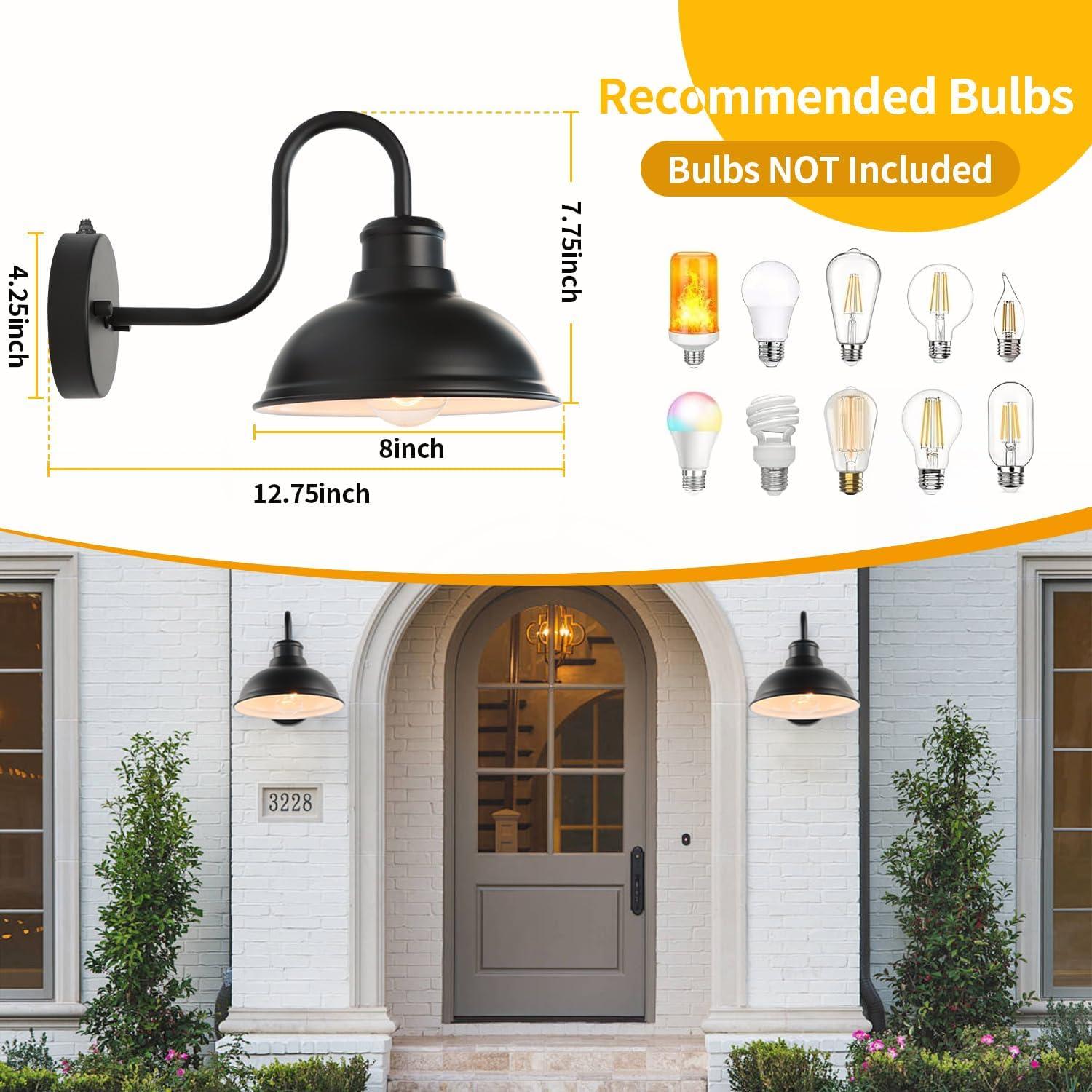 Modern Black Exterior Gooseneck Outdoor Hardwired Barn Light Fixture Dusk to Dawn Wall Sconce with Metal Shade