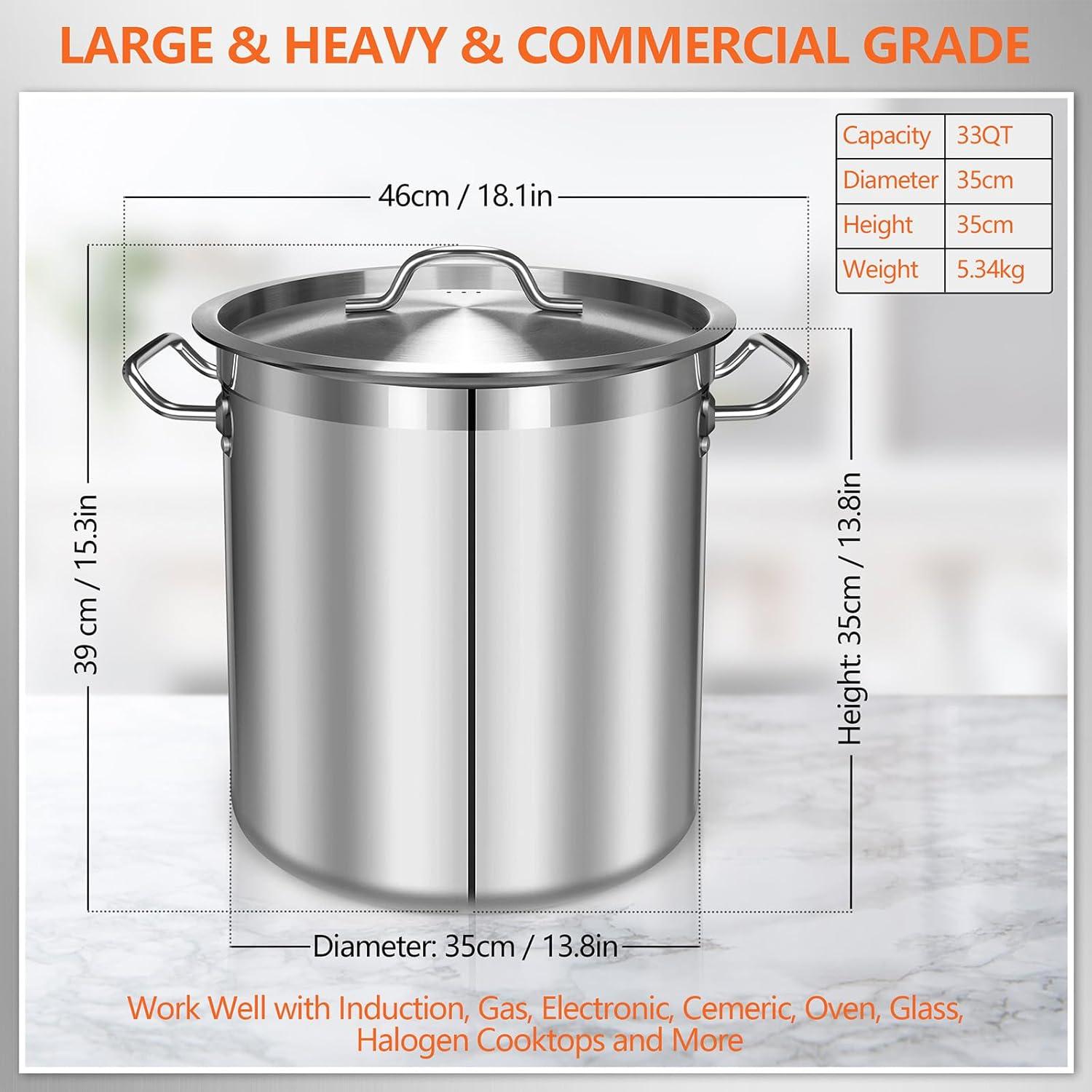 Large Stainless Steel 35L Stock Pot with Lid