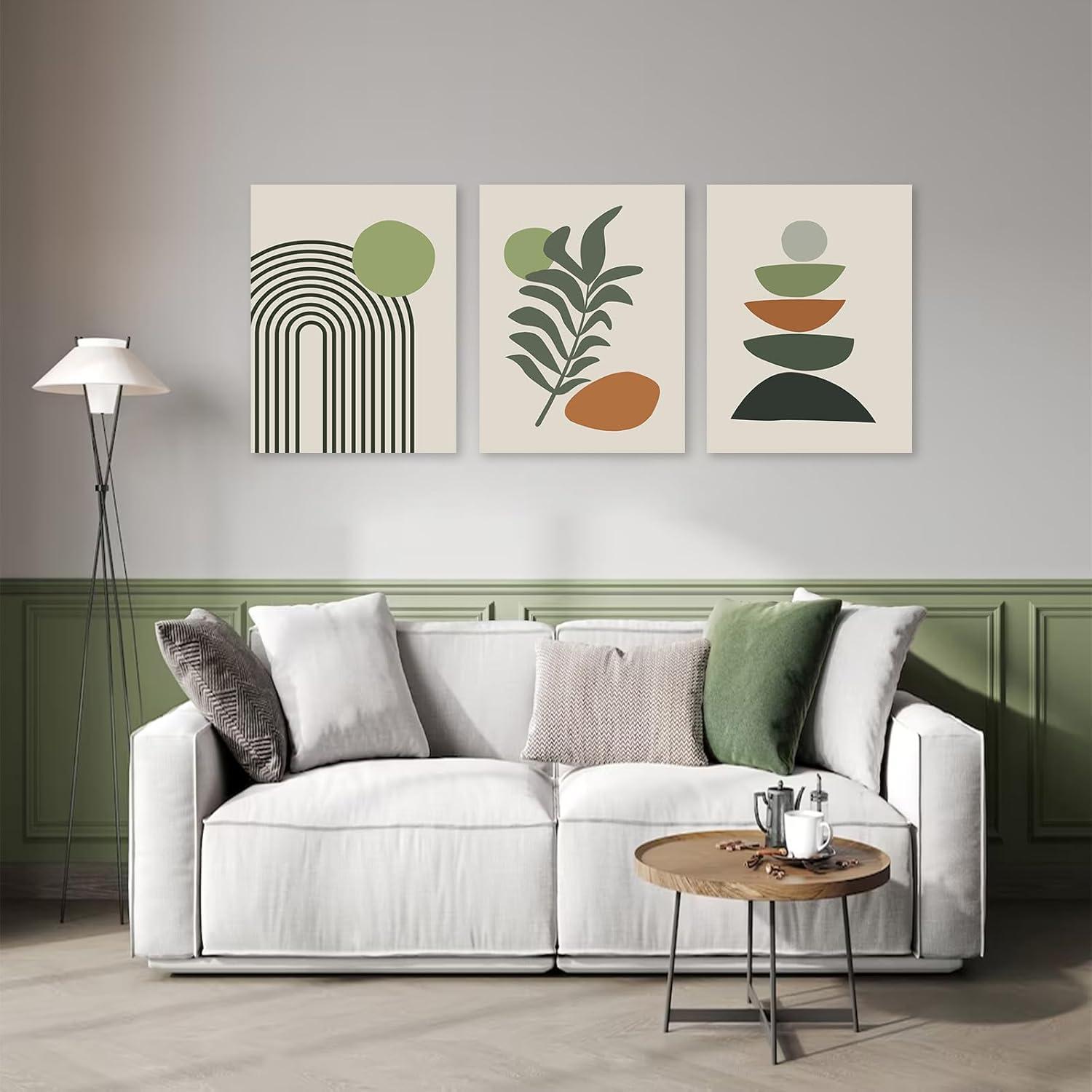 Sage Green Abstract Boho Canvas Wall Art Set