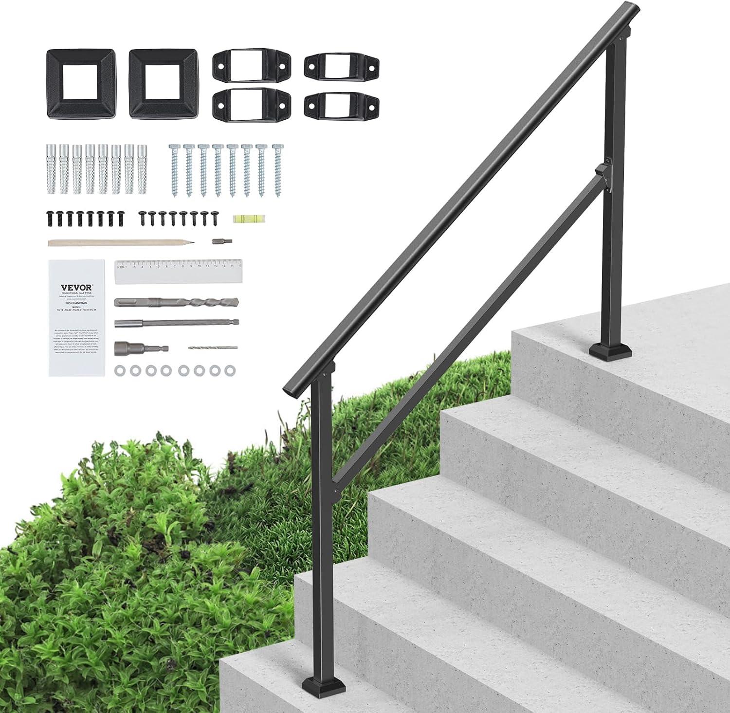 VEVOR 2-3 Handrails for Outdoor for Seniors Porch Deck Black Square Tube Steel