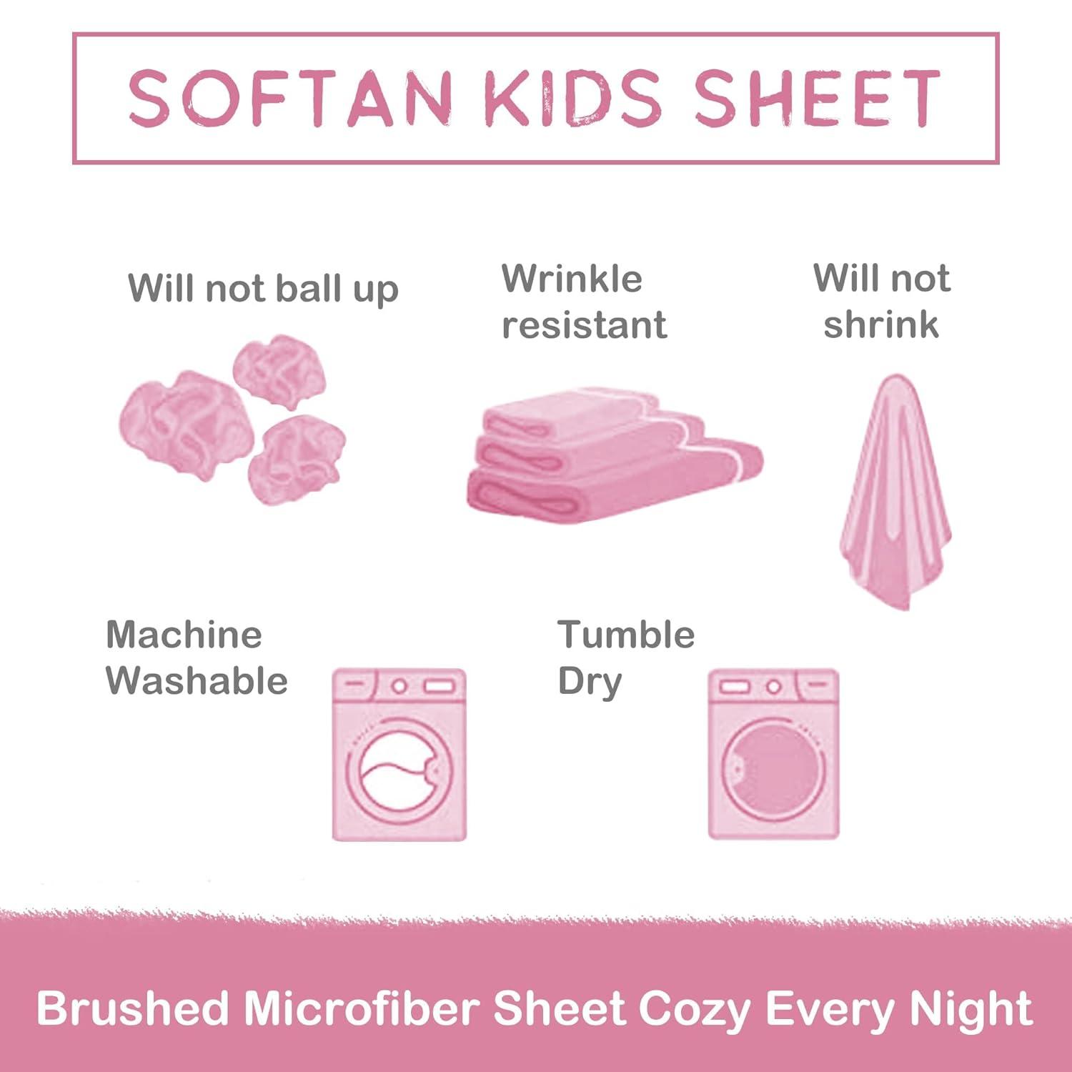 Softan Kids Bed Sheet Set, Girls Twin Size Sheets, Microfiber Fitted Sheet and Pillowcase, Breathable and Silky Soft, 3 Piece Castle Princess Printed Twin Bed Sheet