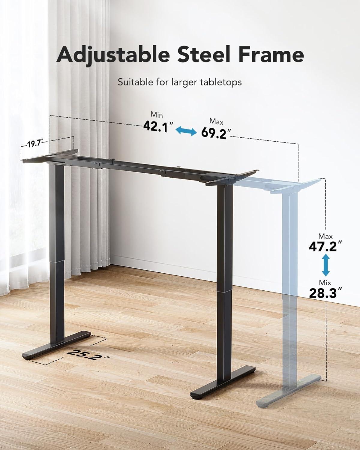 HUANUO Electric Standing Desks Frame with 265 lbs Dual Motor,Thick T-Shaped Desk Legs Made of Automotive Grade Steel,for Max 90″x31.5″ Desktop, Height Adjustable Desk Frame for Home Office, Frame Only