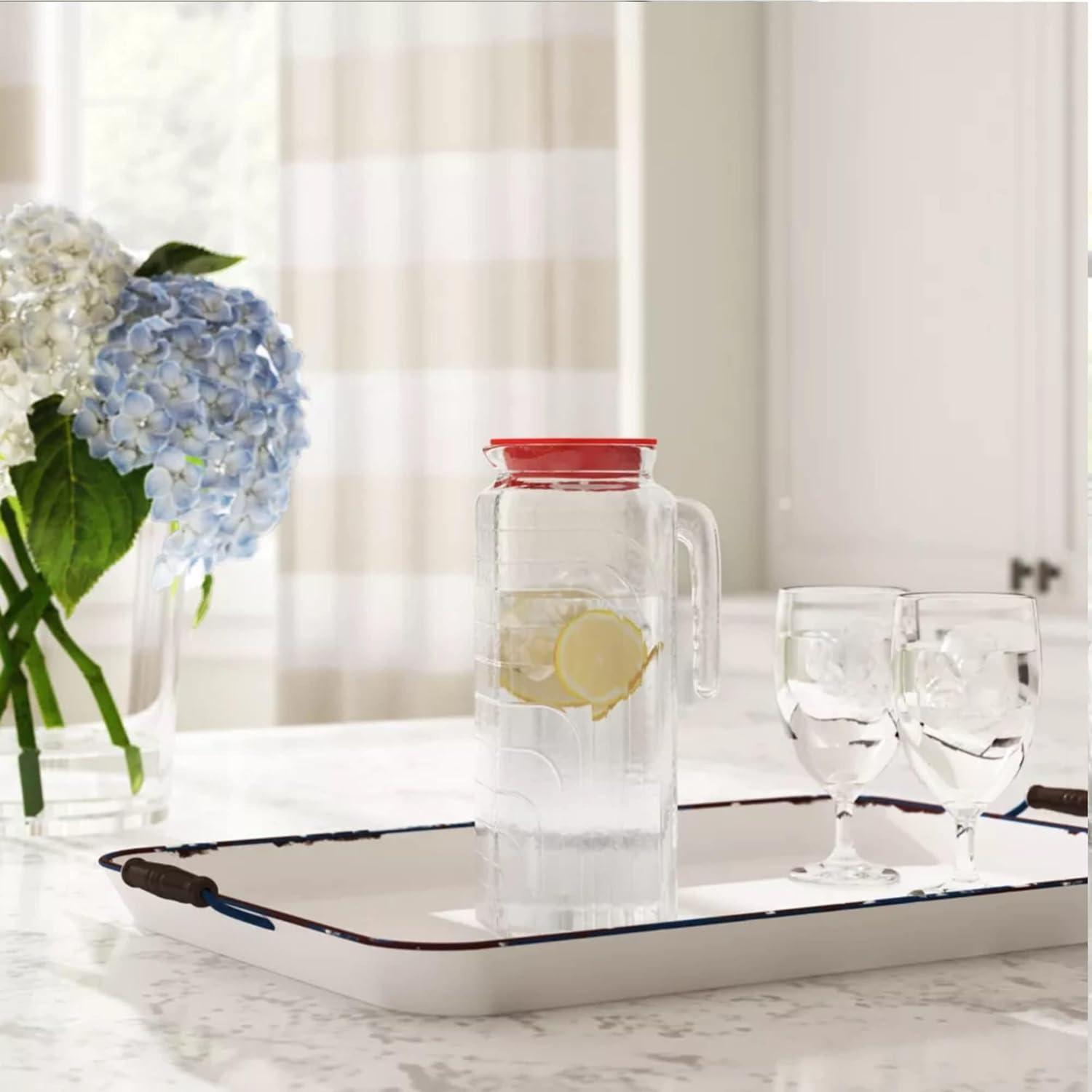 Bormioli Rocco Gelo Glass Jug/Pitcher with Lid, 41-Ounce, White Lid, , Beverage Server, White Lid