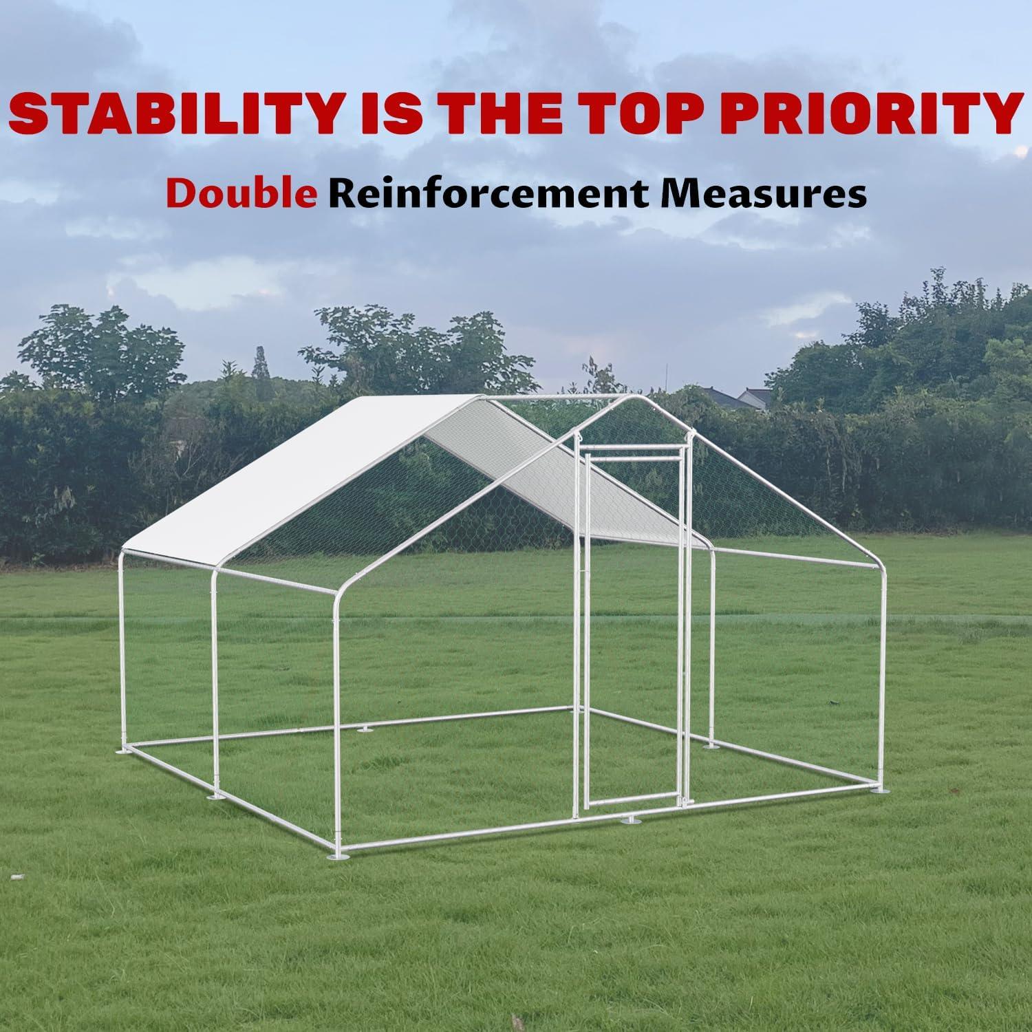 Outdoor Metal Chicken Coop Large Walk-in Poultry Cage Spire-Shaped Chicken Run with Waterproof and Anti-Ultraviolet Cover for Outside,Backyard and Farm ,13' L x 9.8' W x 6.4' H