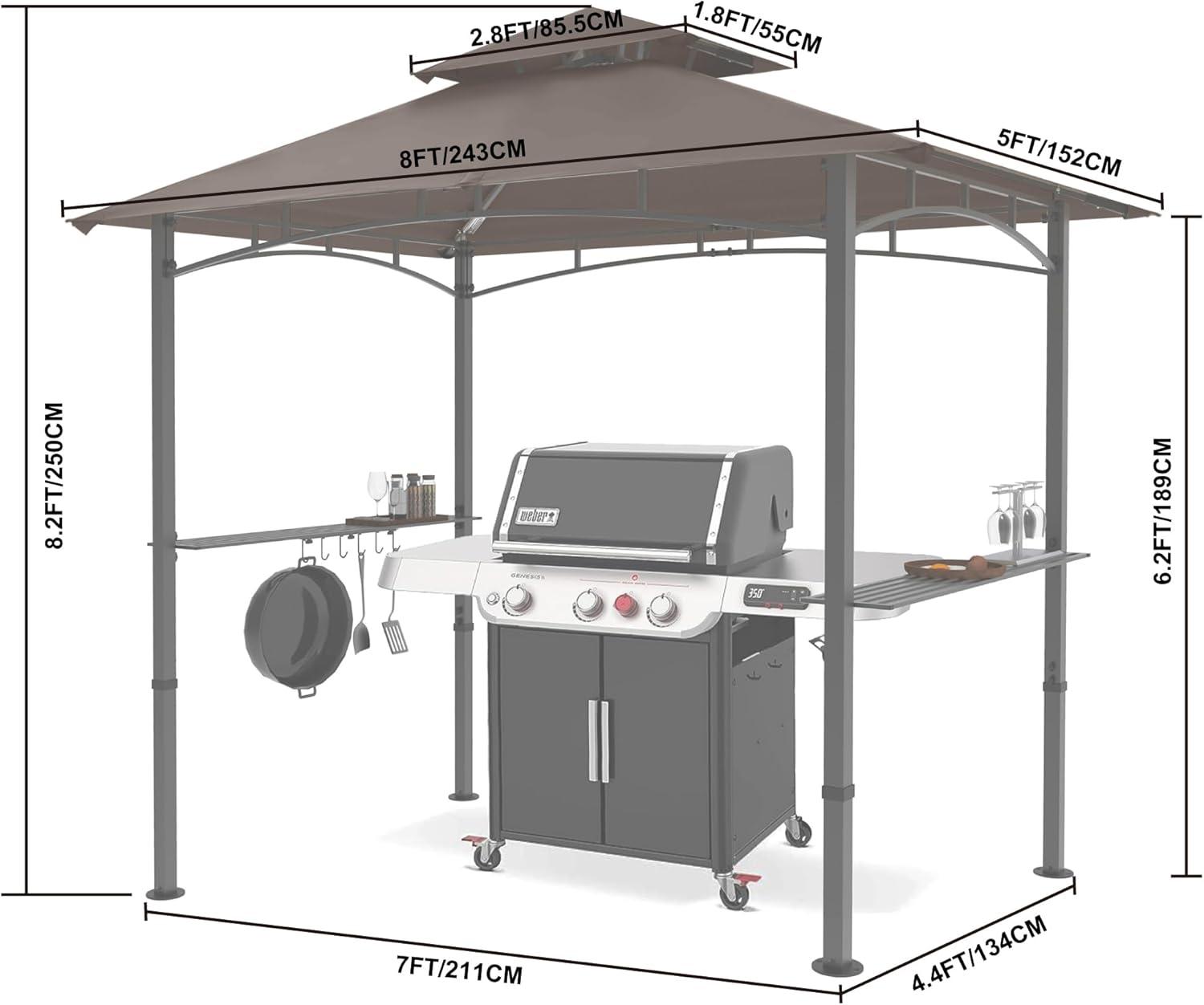 Brown Steel Grill Gazebo with LED Lights and Shelves