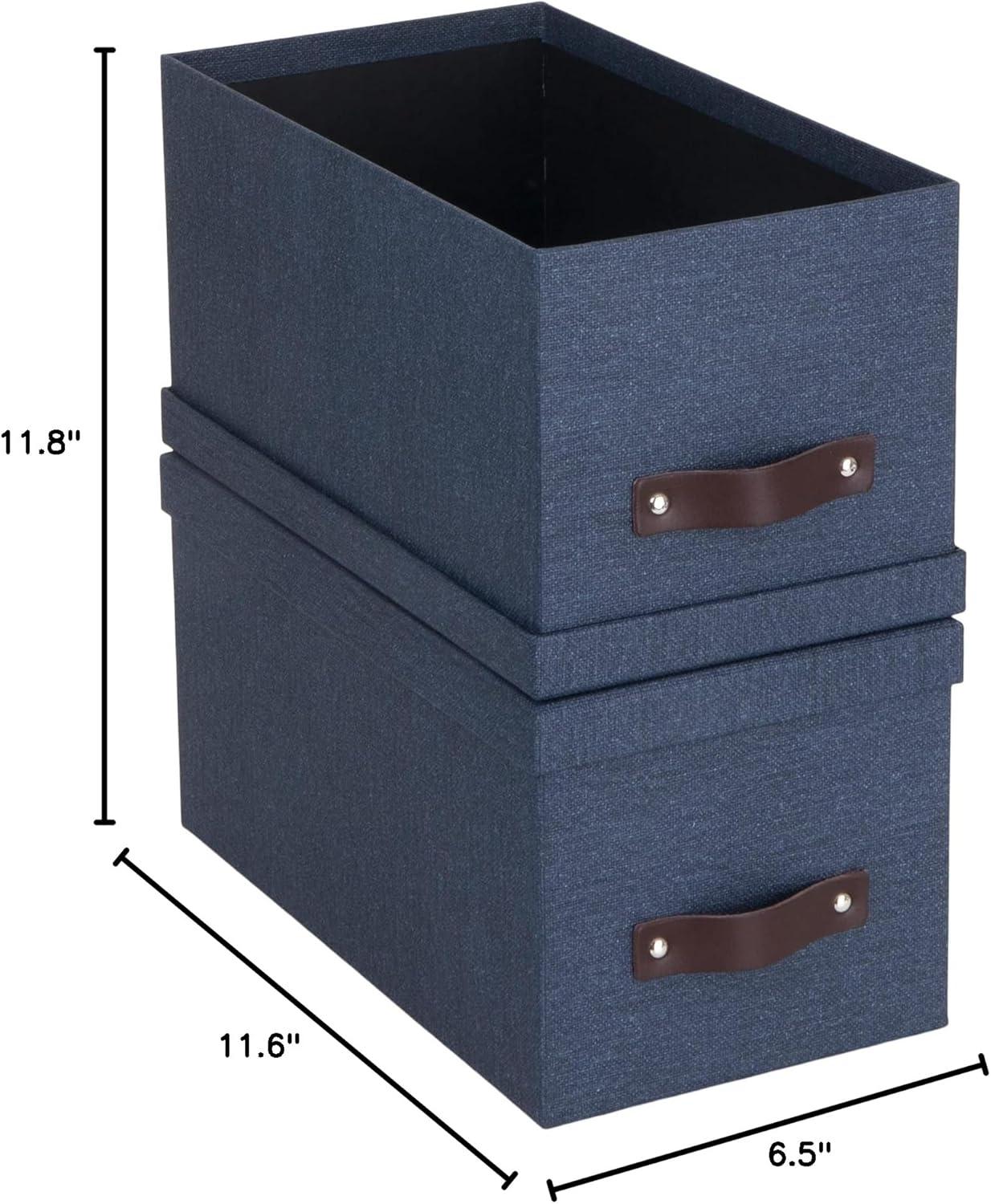 Bigso Box of Sweden Silvia Organizational Storage Box with Leather Handle for Shelves and Stacks Easily - Durable and Decorative Storage Boxes with Lids - 5.9 in x 6.5 in x 11.6 in - 2 Pack - Blue