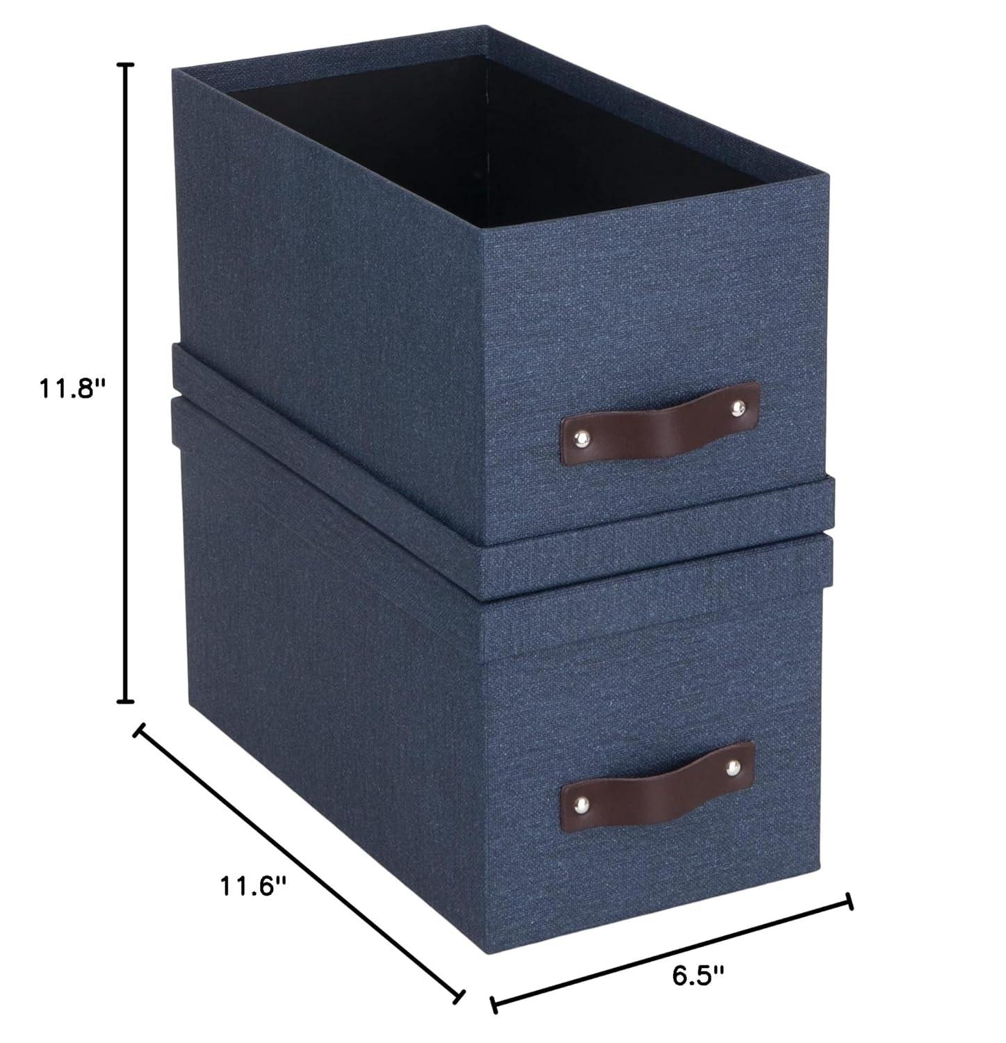 Bigso Box of Sweden Silvia Organizational Storage Box with Leather Handle for Shelves and Stacks Easily - Durable and Decorative Storage Boxes with Lids - 5.9 in x 6.5 in x 11.6 in - 2 Pack - Blue