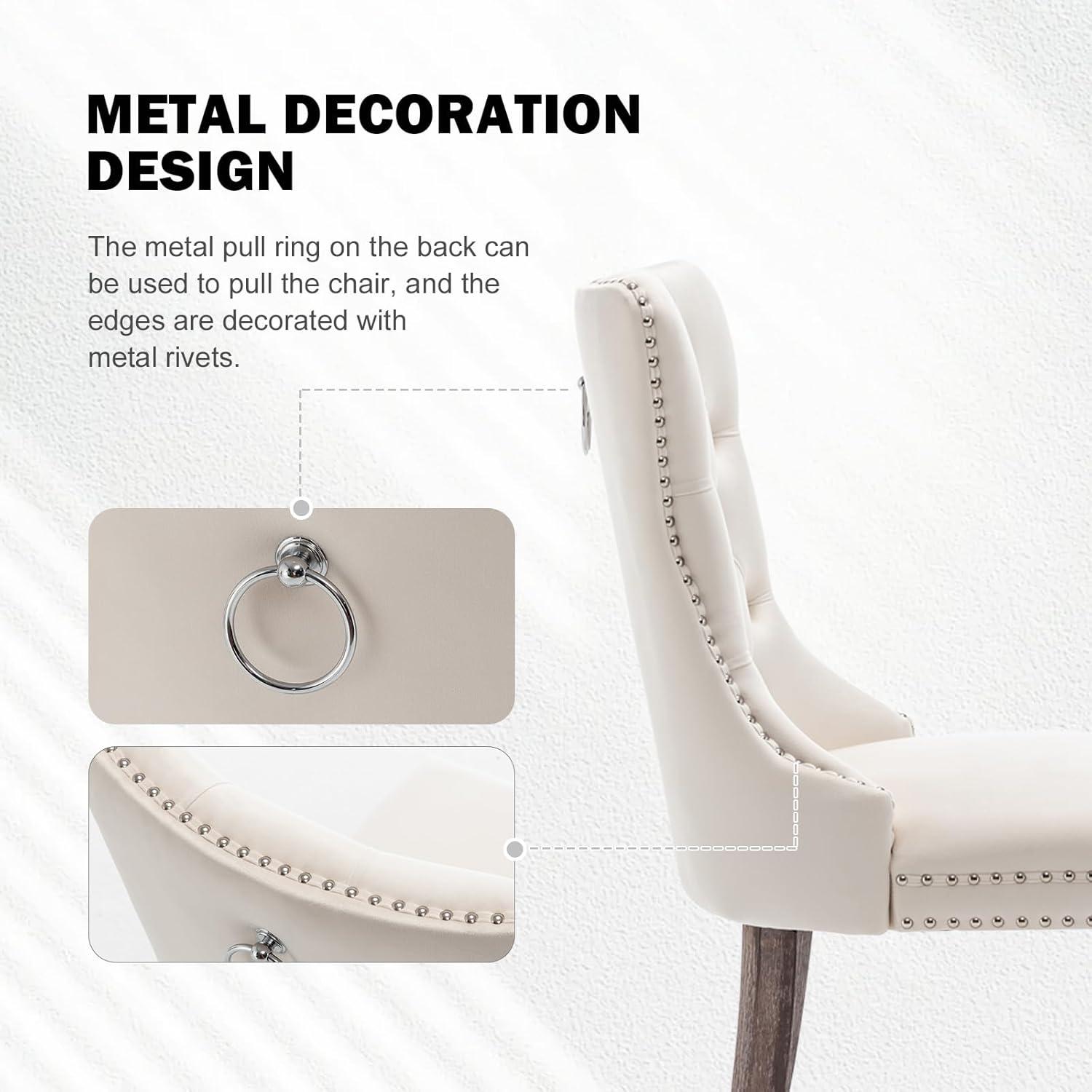 SoarFlash Velvet Dining Chairs Set of 4, Tall Back Side Chair, Modern Upholstered High-end Tufted Side Chair with Button Back Ring, Solid Wood Legs (Beige)