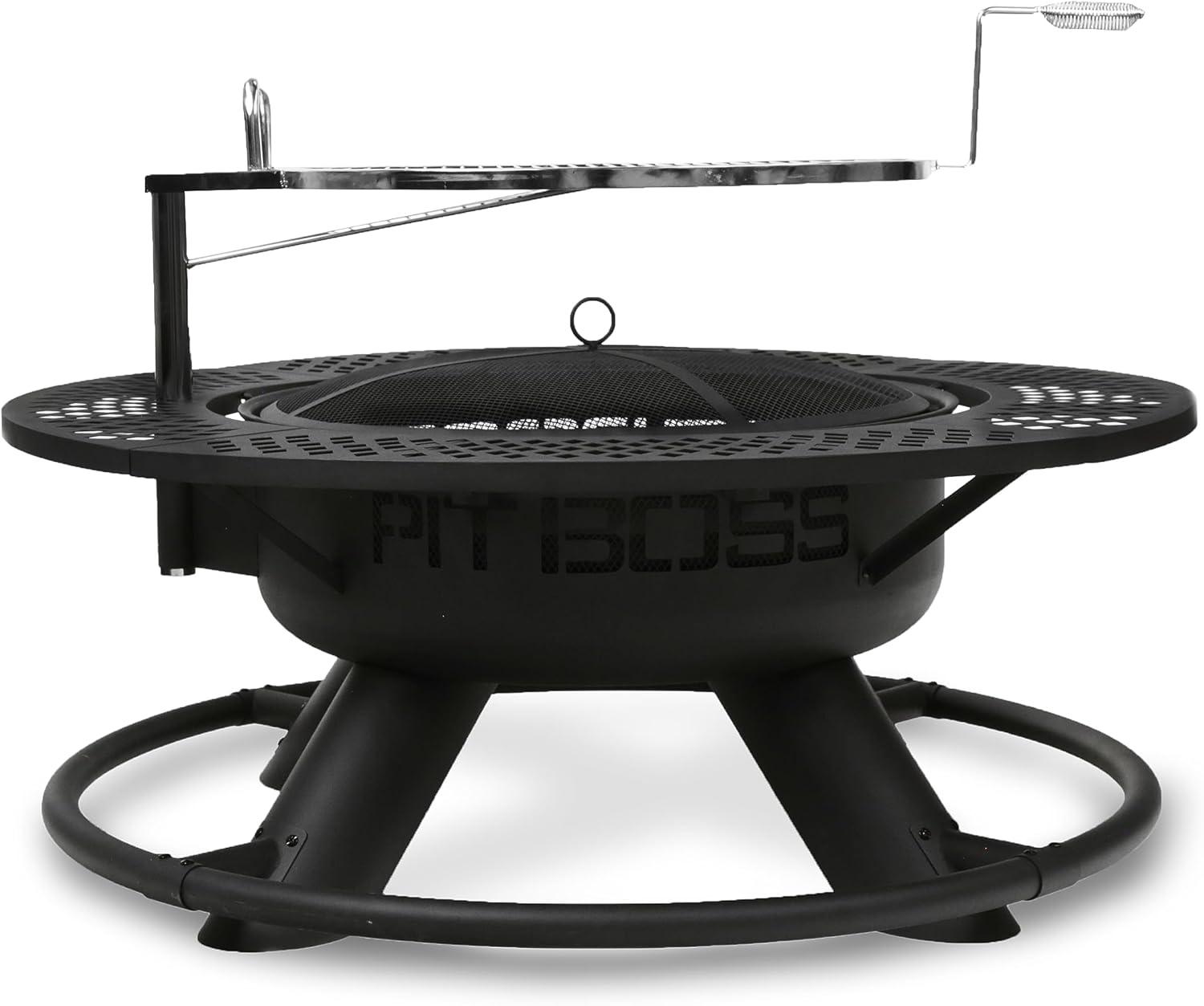 Pit Boss Cowboy Fire Pit with Adjustable Cooking Grate and Wraparound Shelf