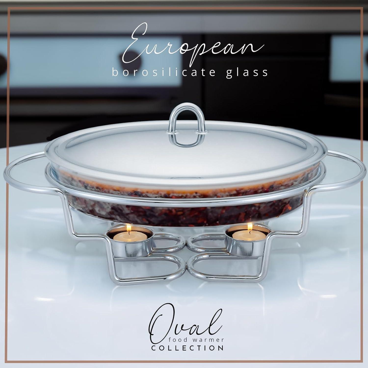 Stainless Steel 3-Quart Chafing Dish Buffet Set with Glass Tray