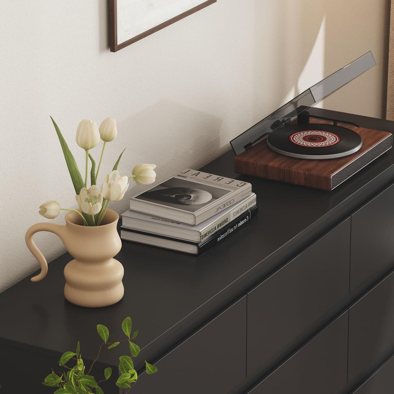 FAMAPY Chest of Drawers Dresser No Handles, 6 Drawer Dresser with Wide Storage, Modern Contemporary 6-Drawer Chest, for Bedroom Black (59”W x 15.7”D x 32.3”H)