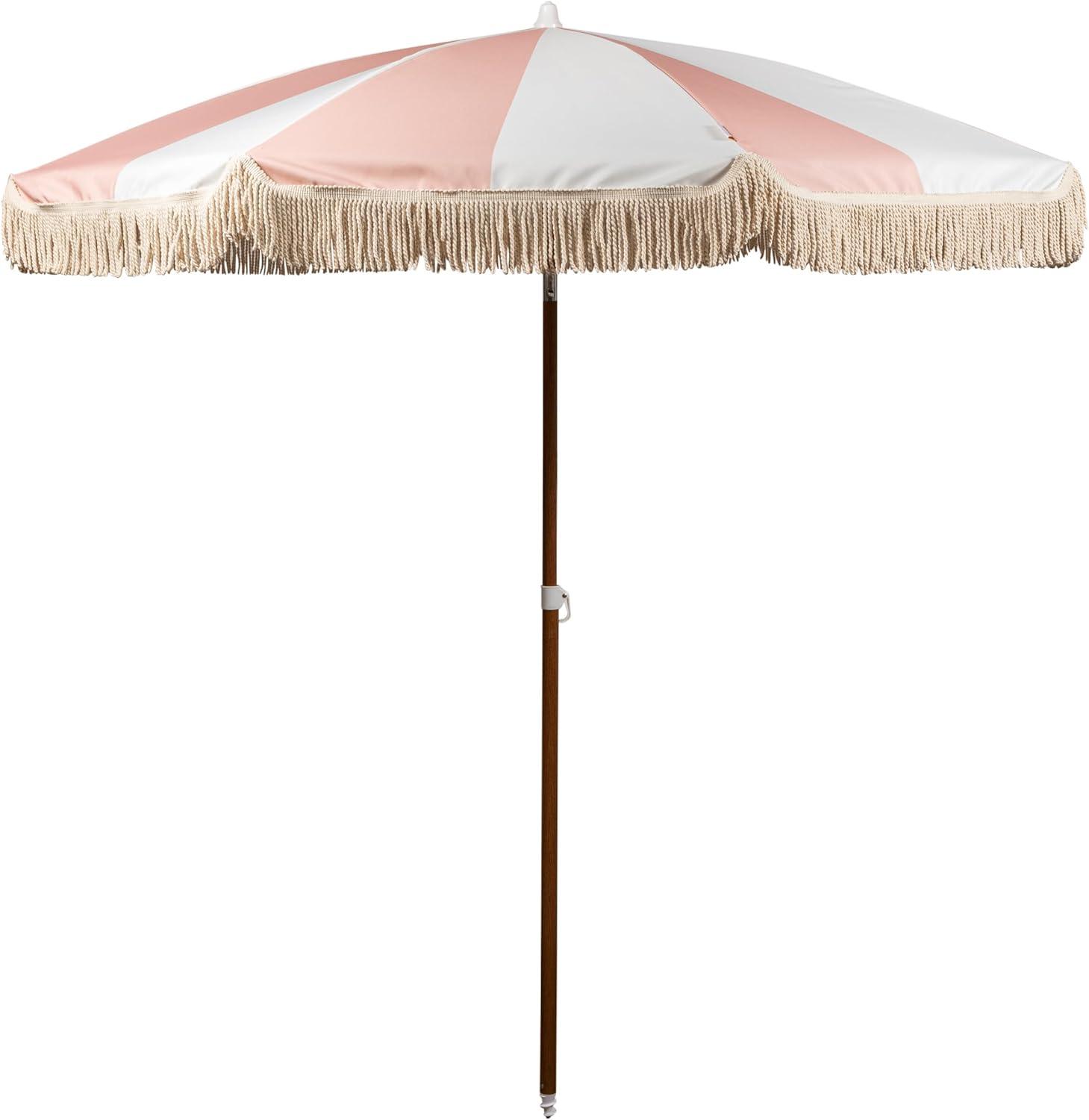 Beach State Summerland 6.5 ft. Diameter Portable Beach Umbrella - Pink Salt Stripe