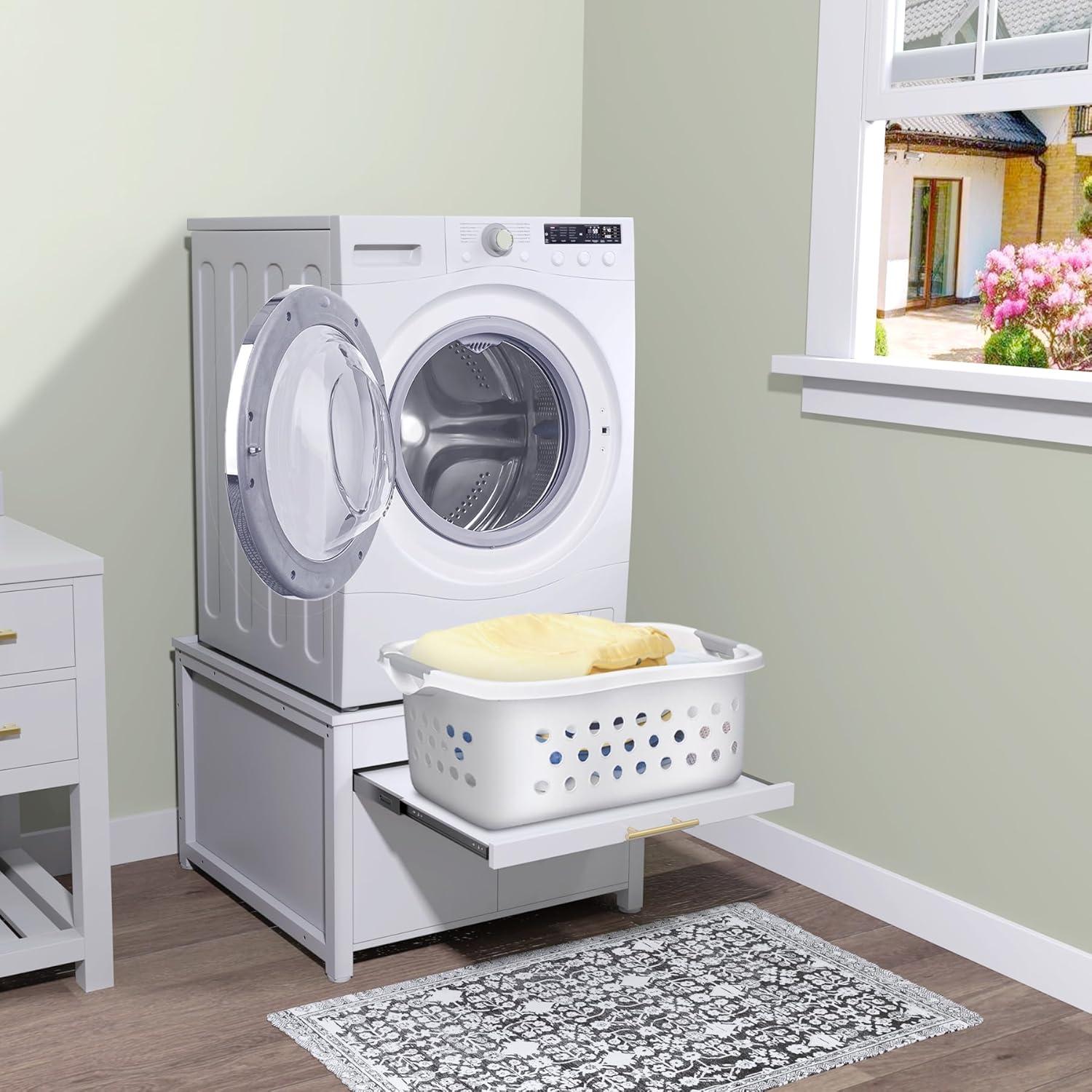 Washer Dryer Laundry Pedestal 29" Universal Fit Anti-Vibration Stand with Built-in Drain Pan + Hose