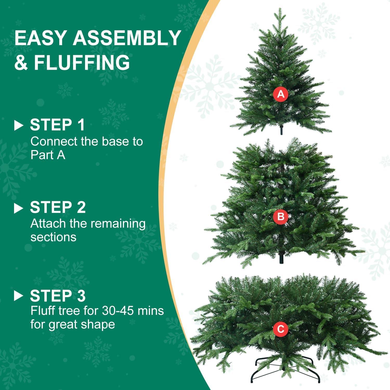 5 FT Artificial Christmas Tree with 1020 PE&PVC Mixed Branch Tips, Unlit Hinged Premium Spruce Fake Xmas Trees, Green, Foldable Base