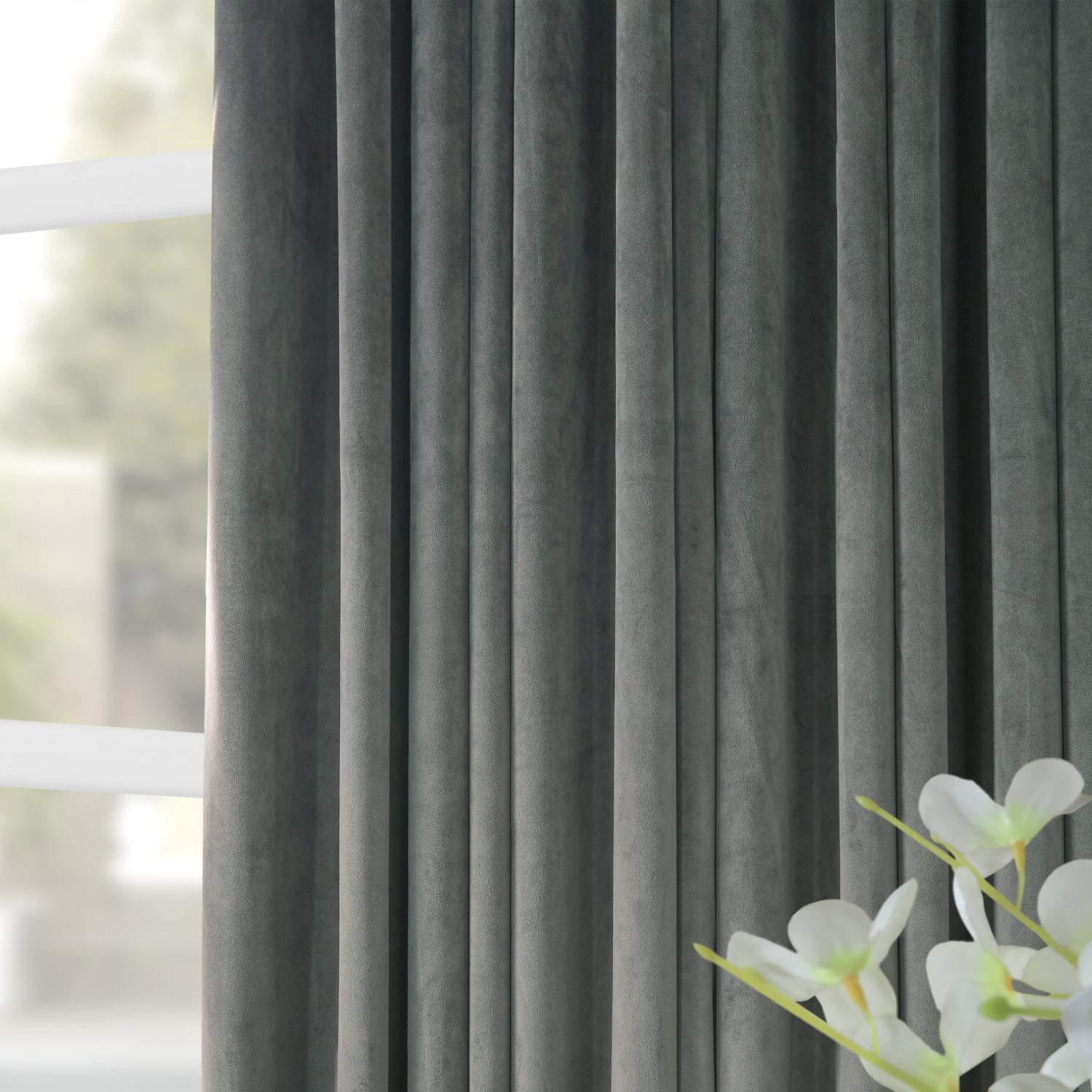 Half Price Drapes Signature Natural Grey Extra Wide Velvet Blackout Curtains (1 Panel),100W X 108L