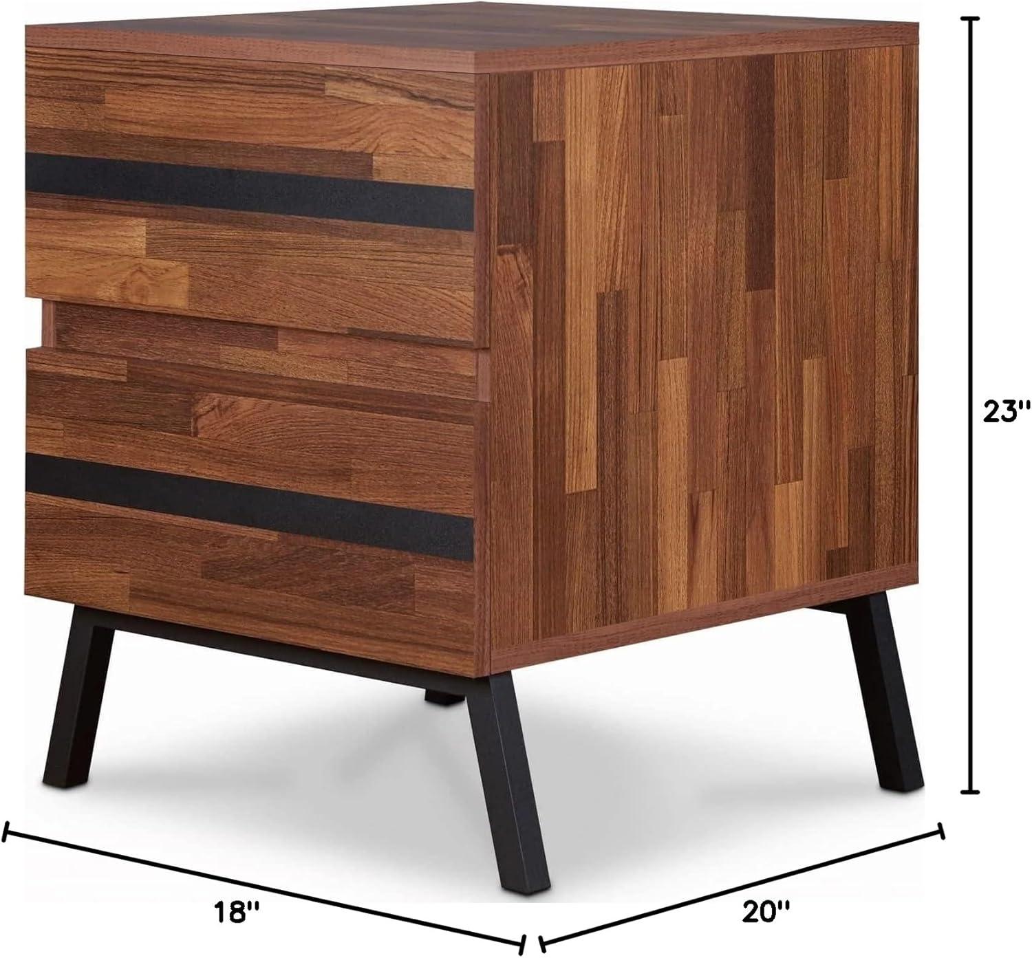 18" Karine Accent Table Walnut/Black - Acme Furniture: Modern Rectangular Side Table with Drawer & Tapered Legs