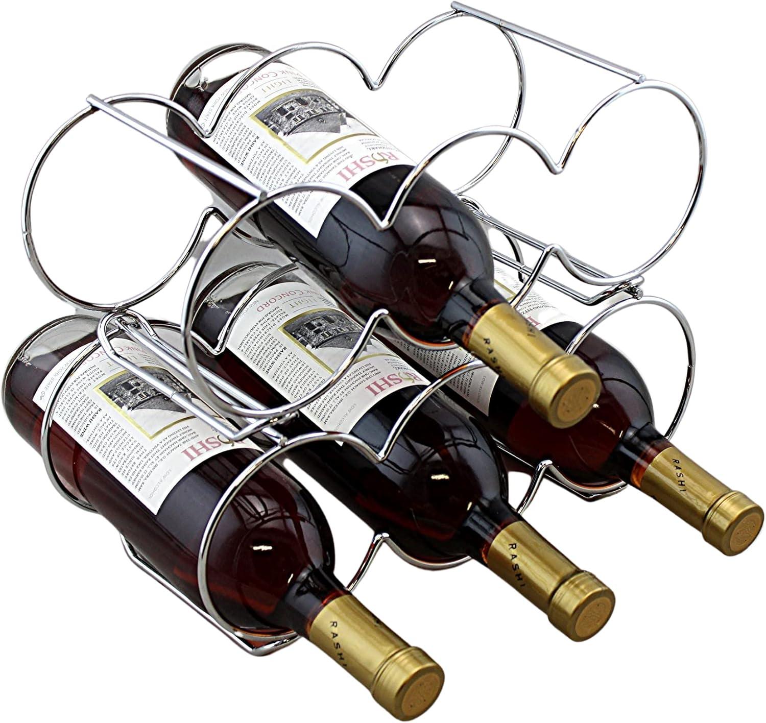 Dependable Industries Stackable Metal Wine Rack, 5-Bottle Free Standing Holder, Silver