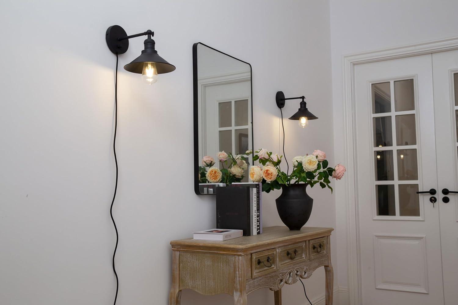 IC INSTANT COACH Dimmable 2-Light LED Black Matte Plug-in Wall Sconces (2 Count)