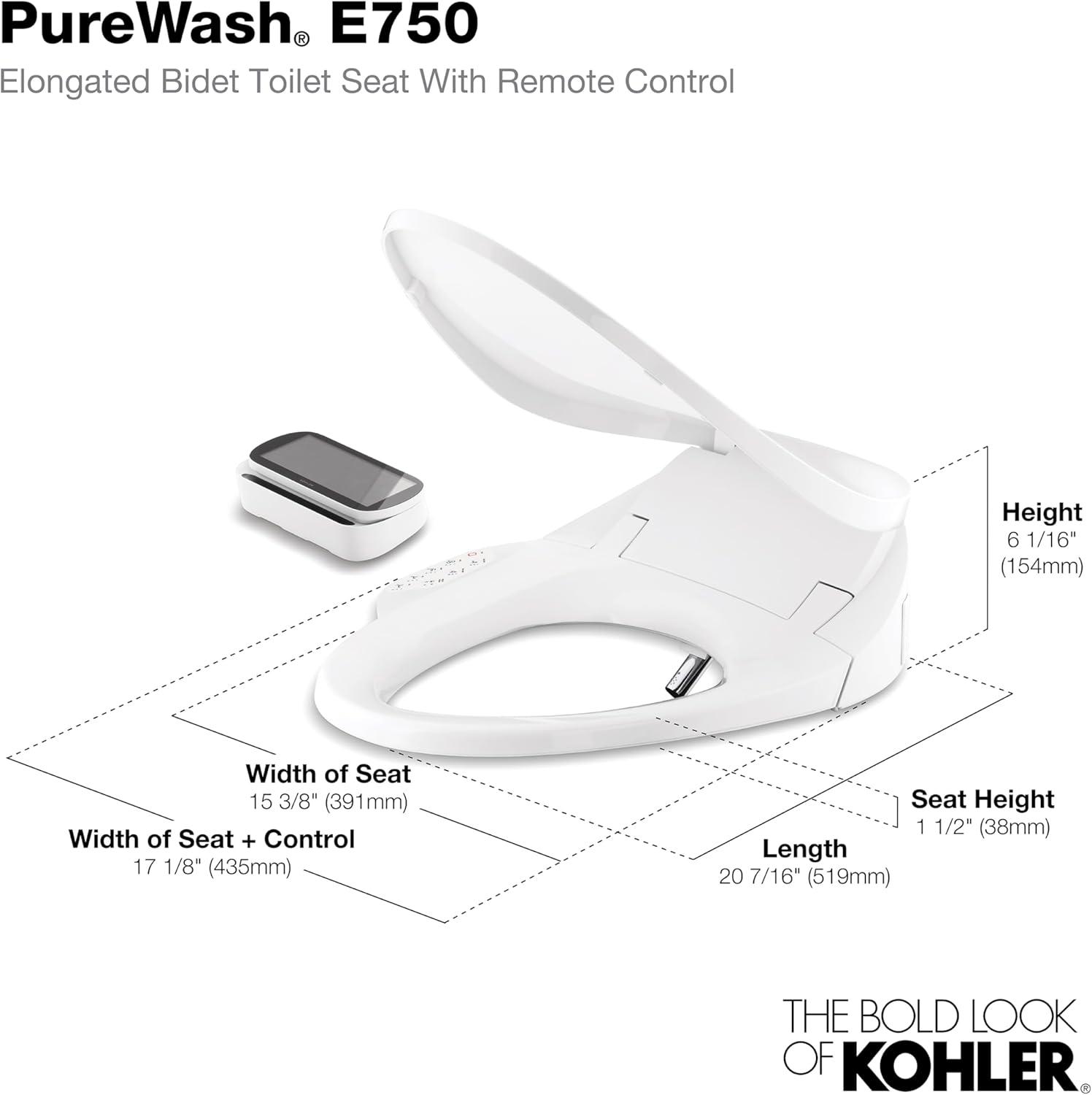 PureWash E750 Elongated Electric Bidet Toilet Seat with Remote Control, Bidet Warm Water with Dryer