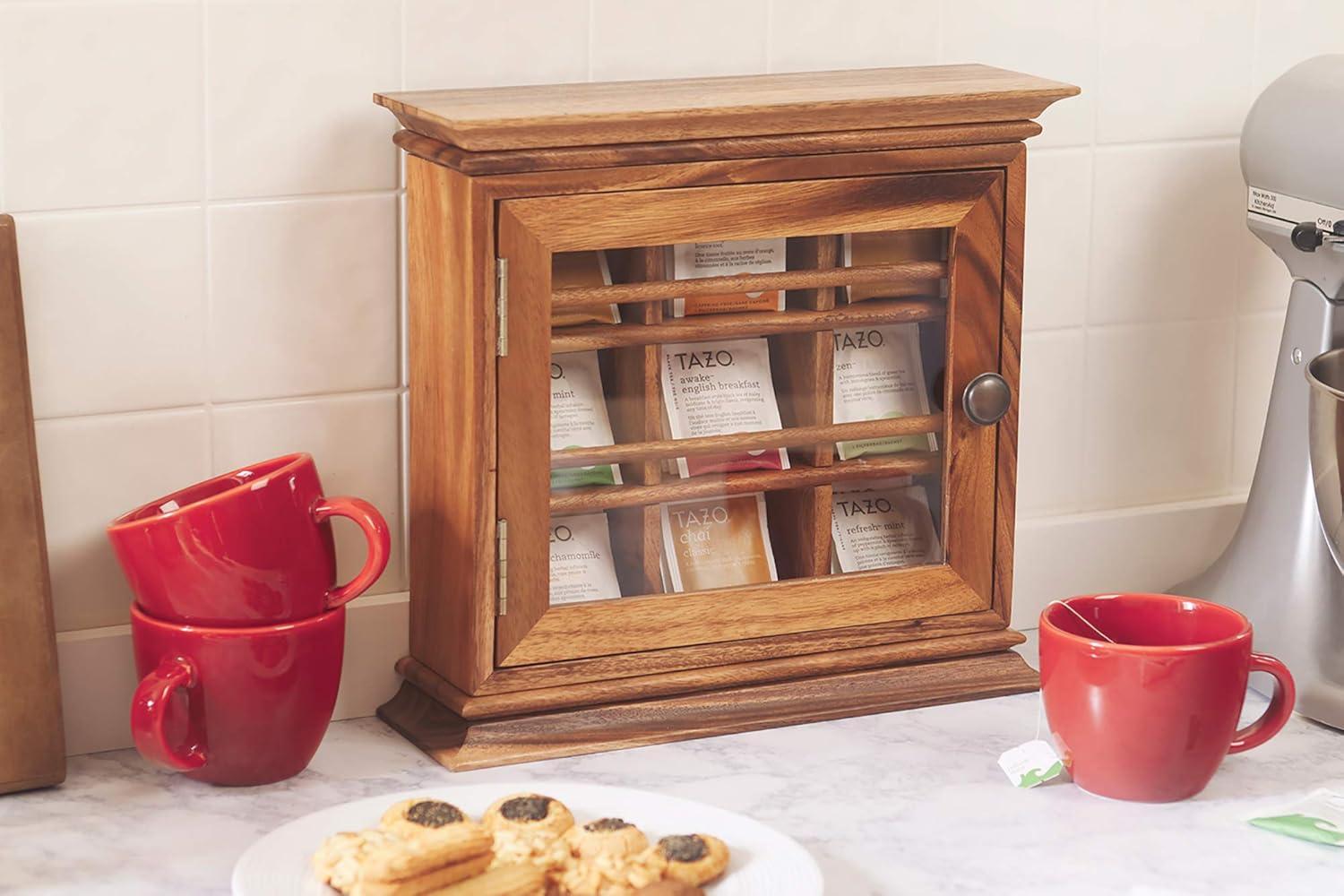 Ironwood Gourmet Acacia Wood Hanging Tea Chest with Glass Door