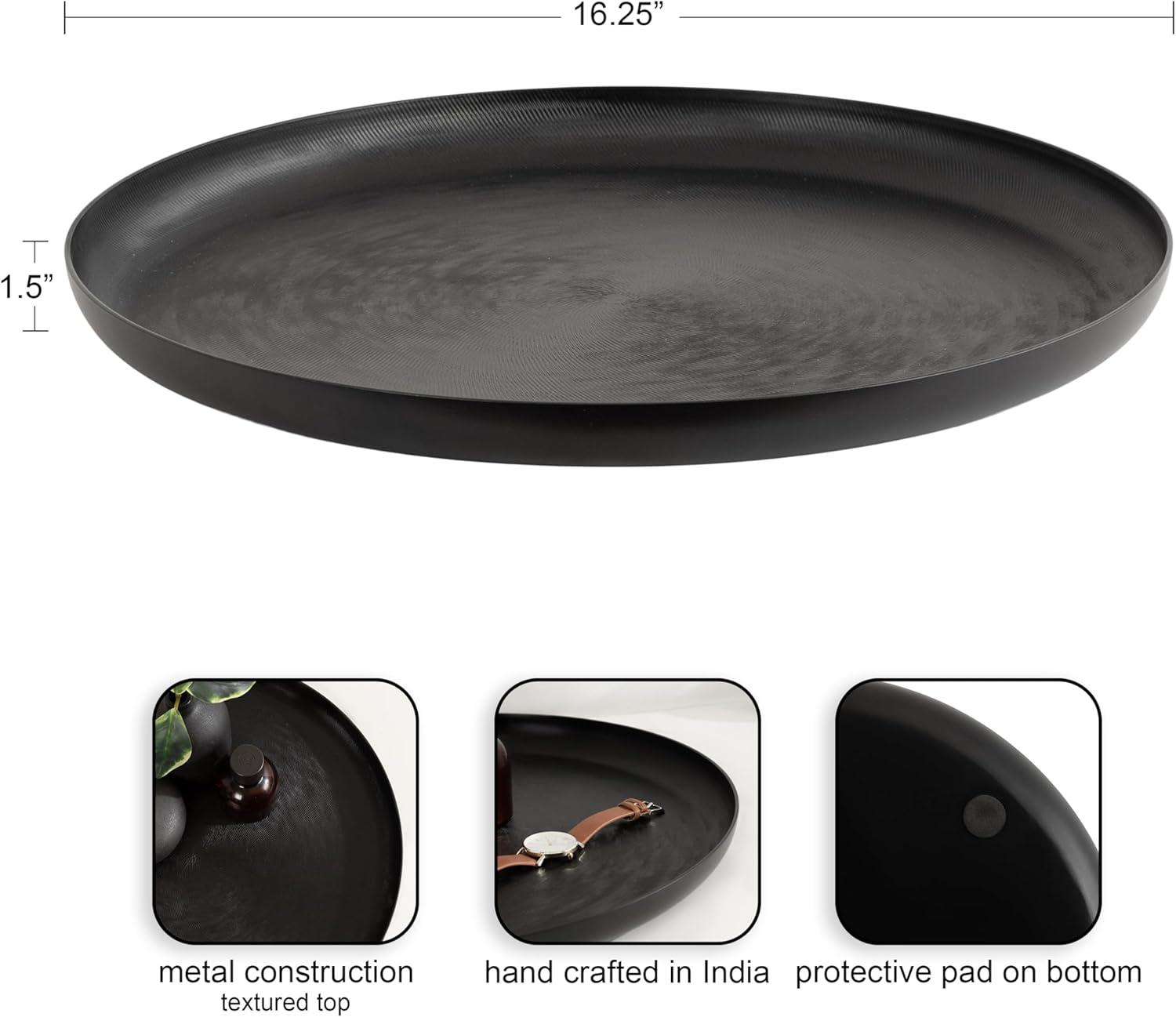 Kate and Laurel Stovring Round Metal Tray, 17" Diameter, Black