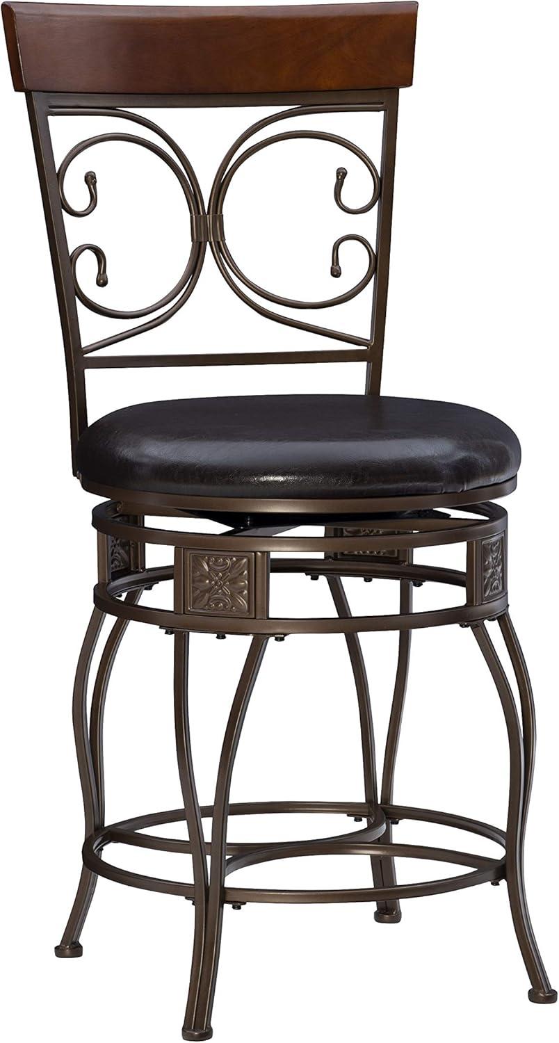 Bronze & Brown Faux Leather High-Back Swivel Counter Stool