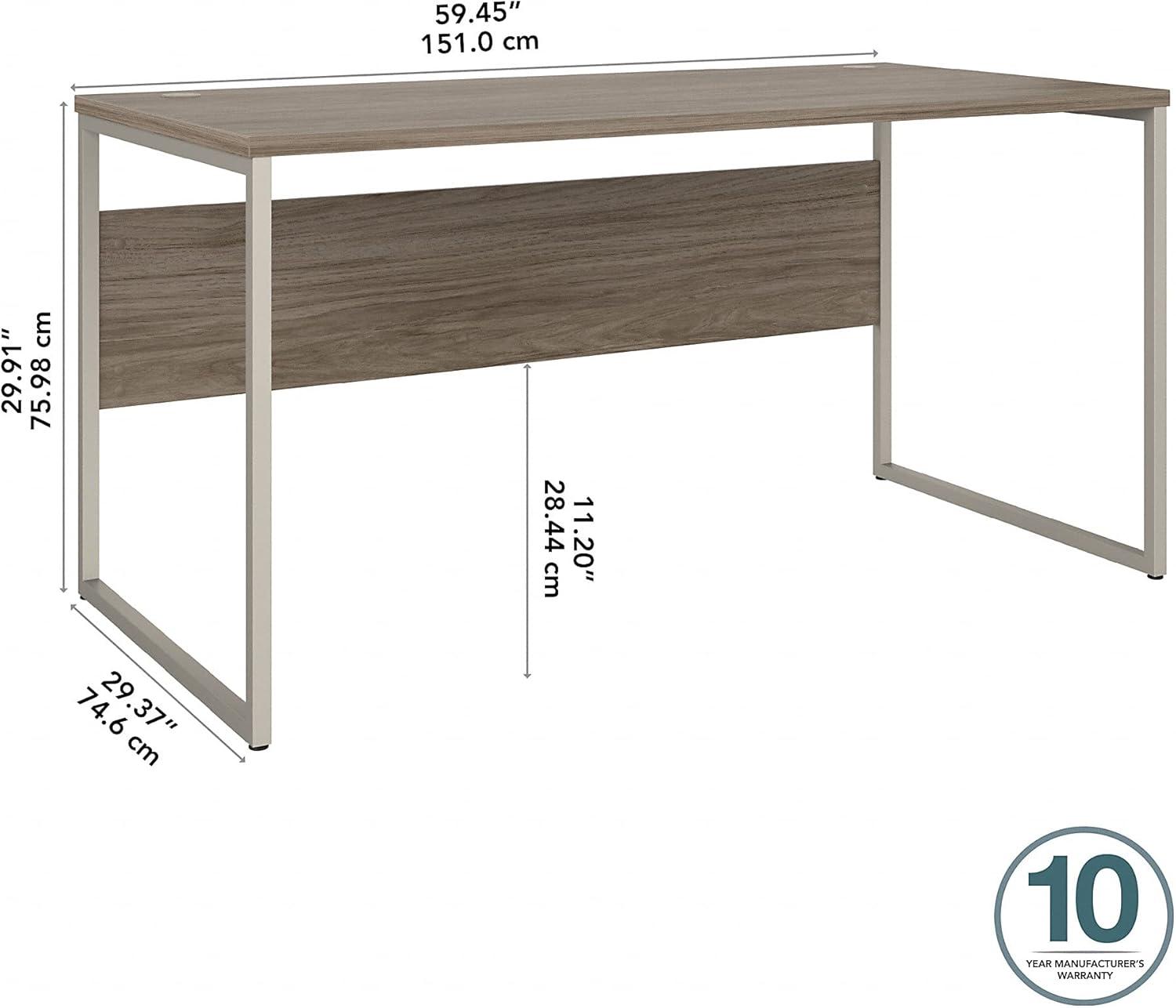 Modern Hickory 60W Home Office Desk with Silver Metal Legs