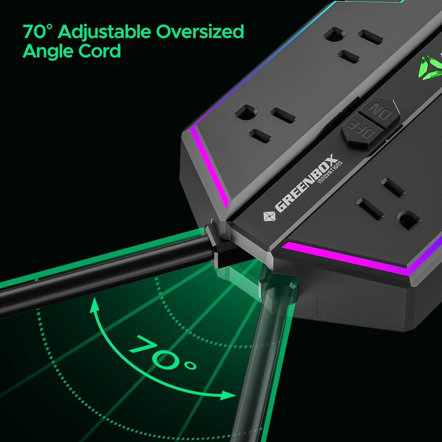 Black RGB Gaming Power Strip with USB Ports and Surge Protection