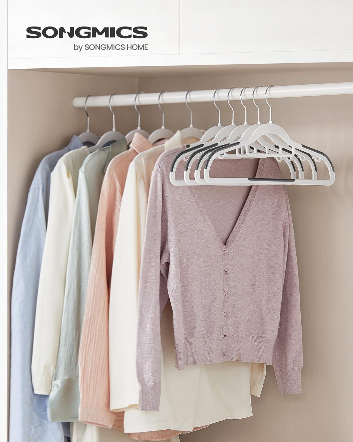 50PK Coat Hangers Non Slip - Space Saving Plastic Clothes Hangers, Slim Pant Hangers, U-Slide, Heavy Duty, 360°Swivel Hook, White