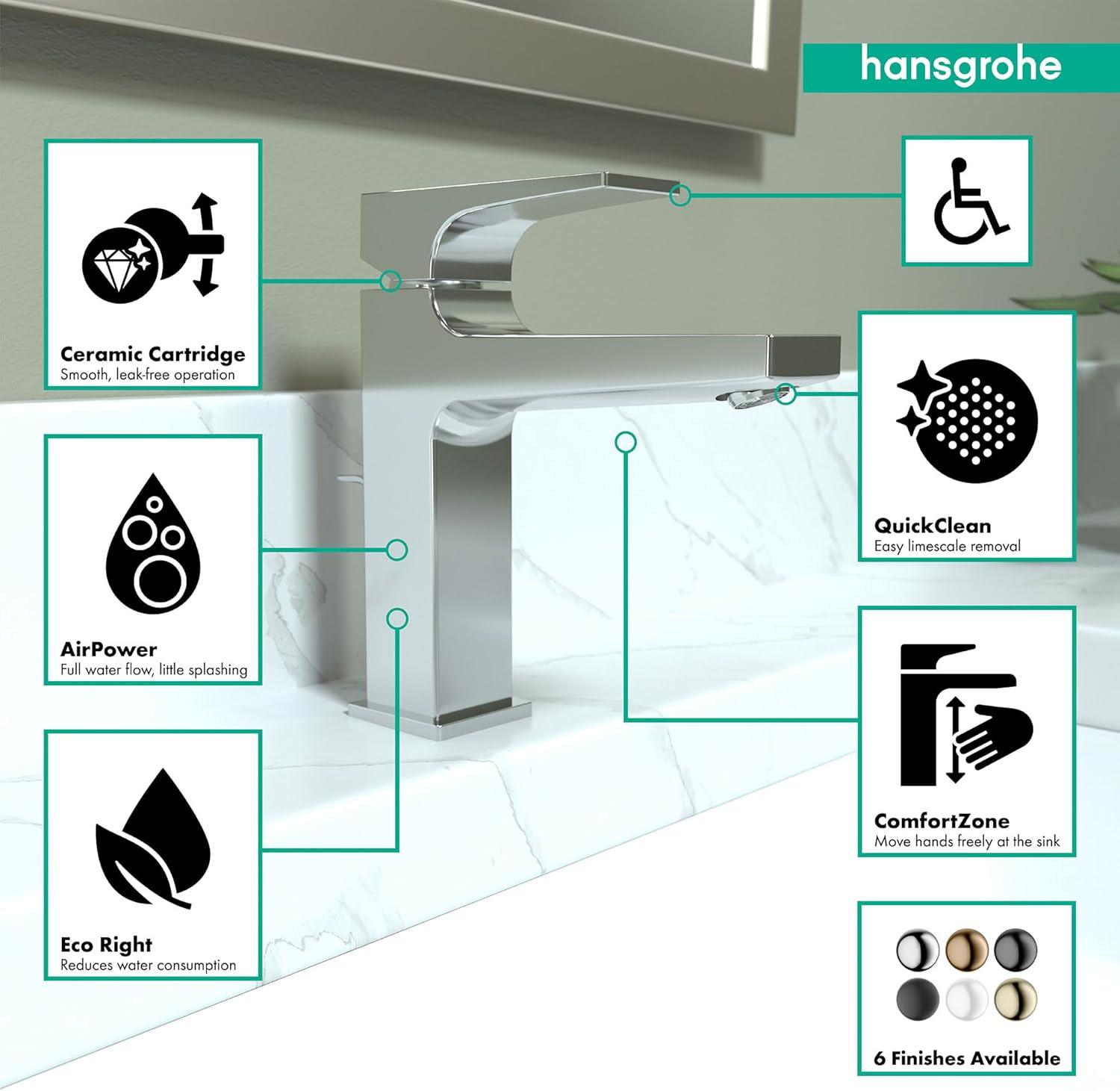 Hansgrohe Metropol Single-Hole Faucet 110 with Lever Handle and Drain Assembly, 1.2 GPM