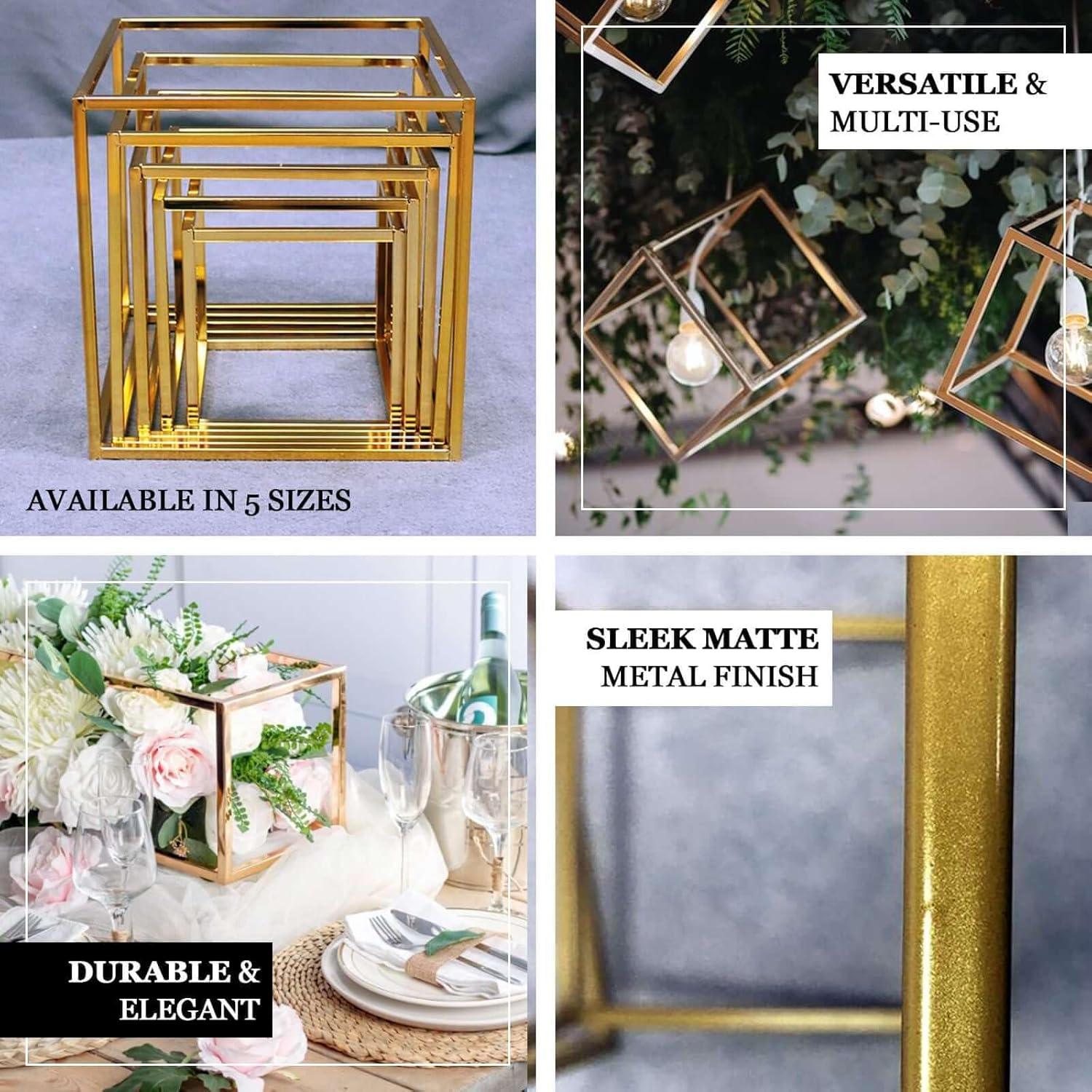 Efavormart 2 Pack 8" Square Gold Wedding Flower Stand Metal Column Stand Geometric Cube Vase