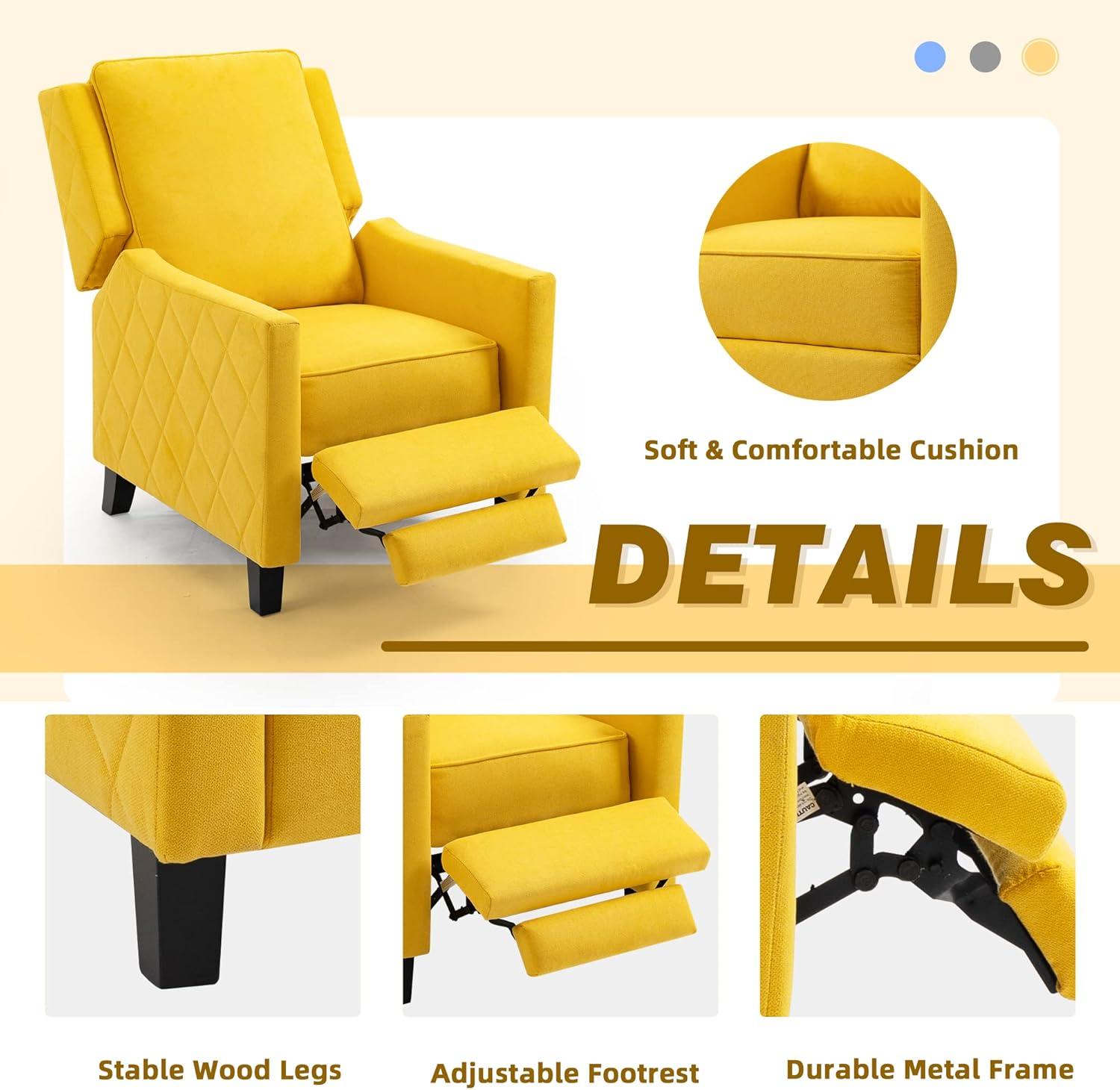 AVAWING Push Back Recliner Chair, Wing Back Chairs with Arms, Mid-Century Vintage Accent Chair for Living Room, Polyester, Yellow