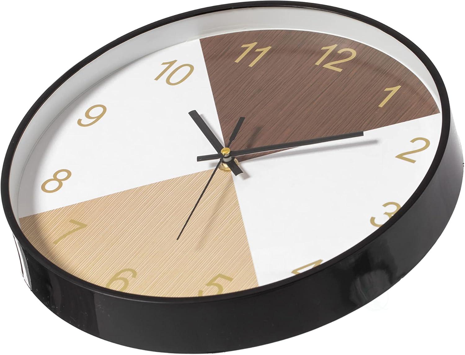 Clockswise Decorative Modern Round Wood- Looking Plastic Wall Clock for Living Room, Kitchen, or Dining Room