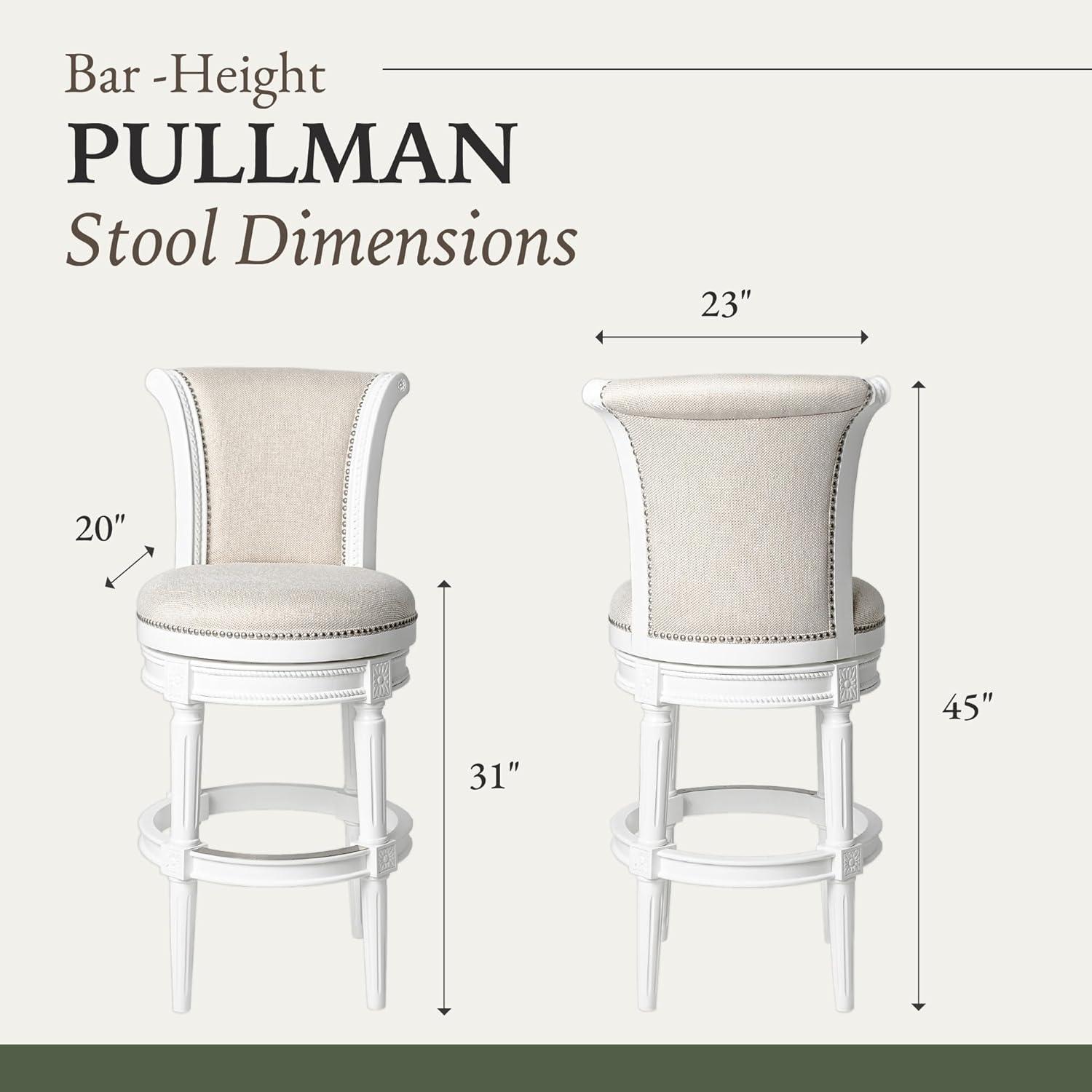 Maven Lane Pullman 31 Inch Tall Bar Height Upholstered Barstool with Back in Reclaimed Oak Finish with Ash Grey Fabric Cushion Seat, Set of 3