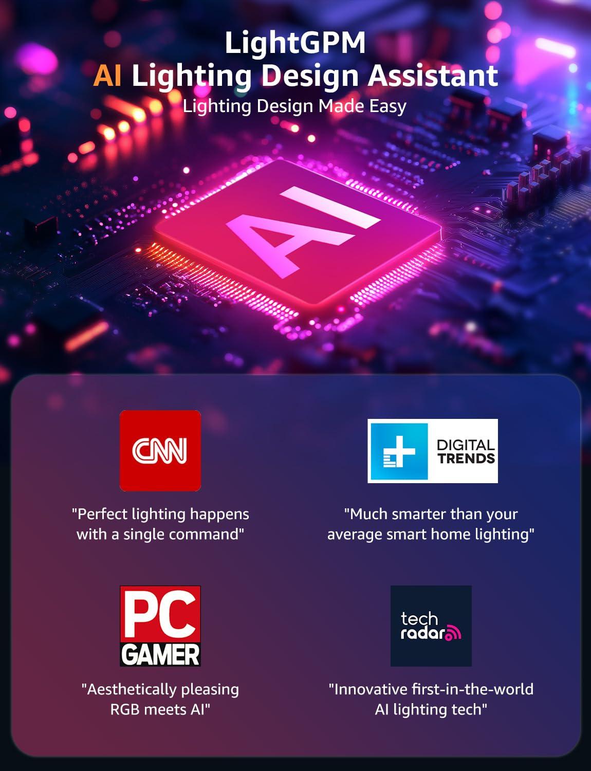 Lepro Lepro N1 AI Smart RGB Rope Lights, LLM AI Generated Lighting, LightBeats Music Sync, Color Segment DIY, Voice Control Via App, Wi-Fi & Bluetooth LED Strip Lights (Set of 6)