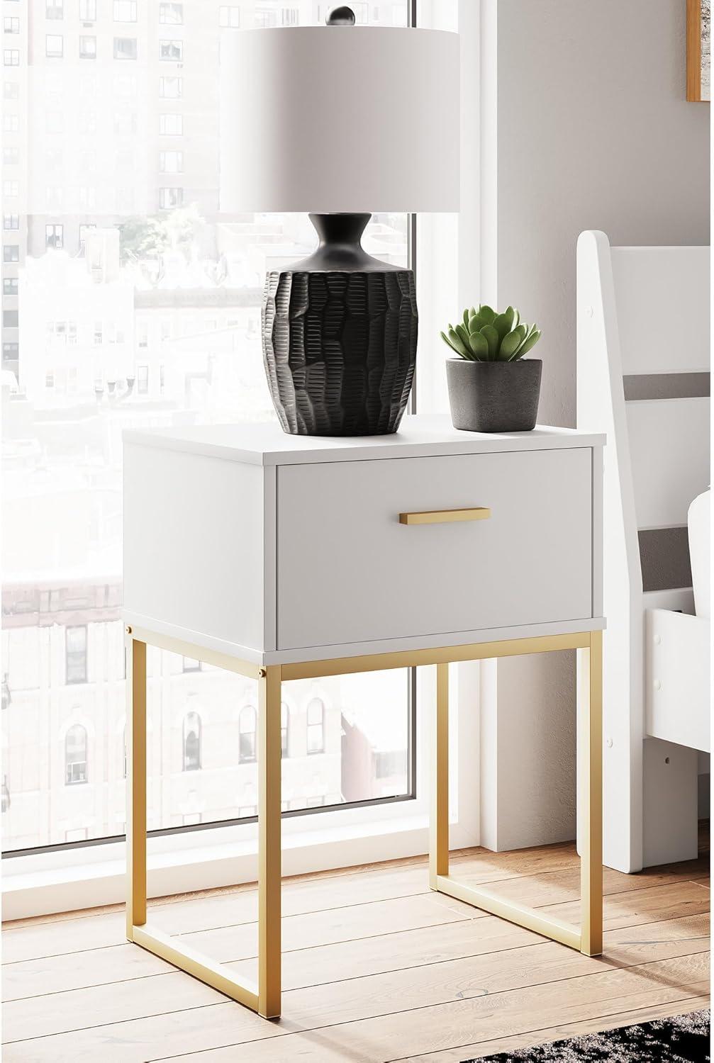 Signature Design by Ashley Socalle 1 Drawer Nightstand, White/Gold