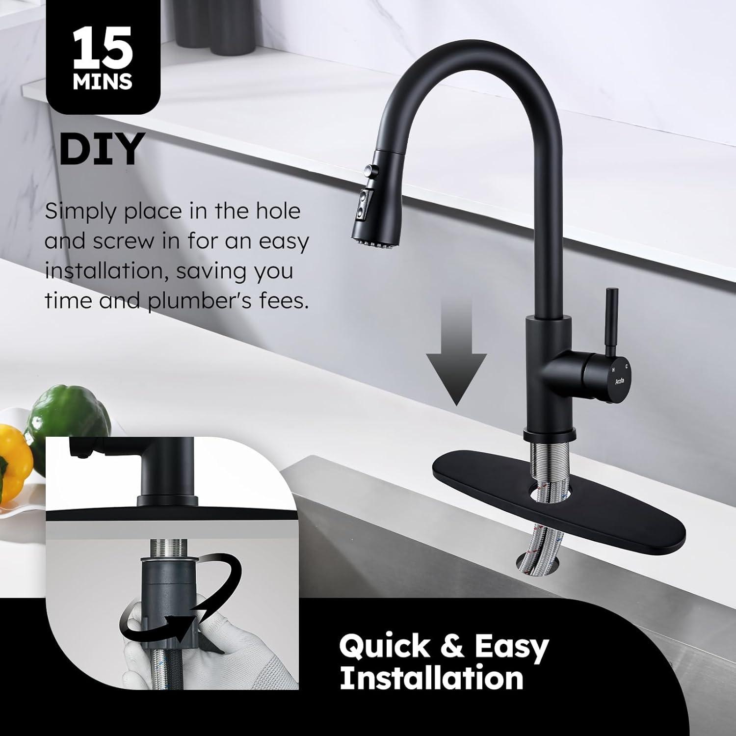 Black Kitchen Faucets With Soap Dispenser, Kitchen Faucet With Pull Down Sprayer