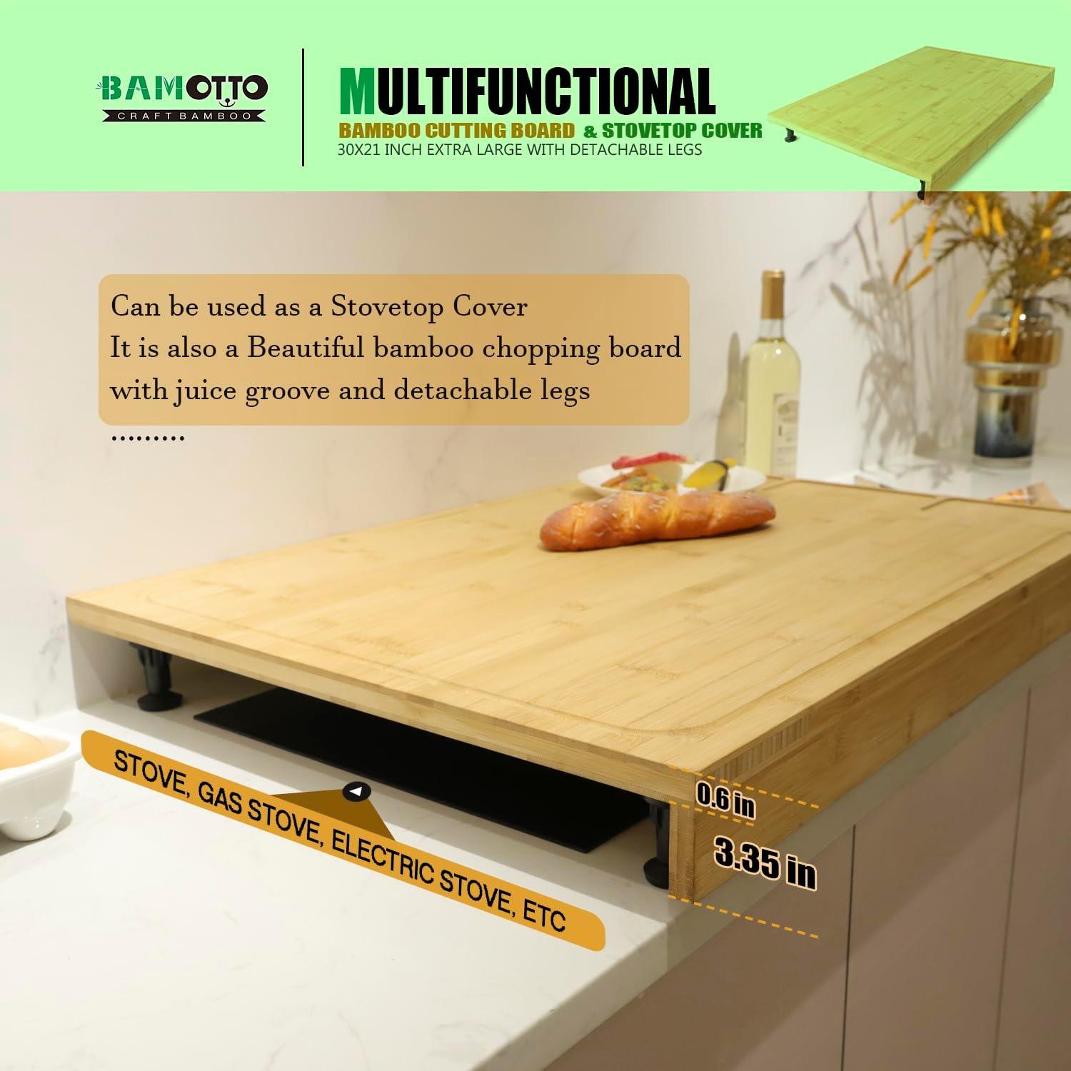 Extra Large Bamboo Cutting Board with Juice Groove and Detachable Legs