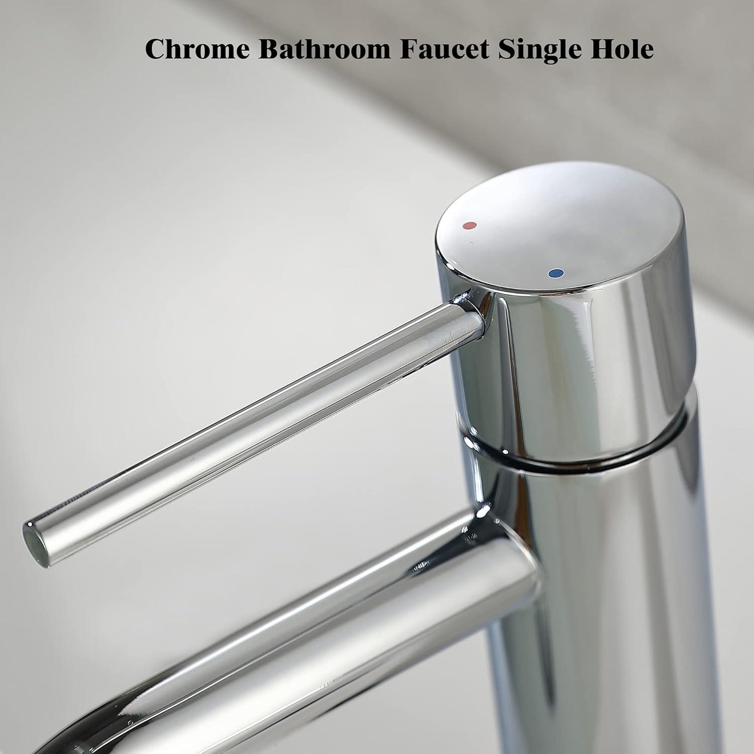 Chrome Single Handle Bathroom Faucet with Pop-Up Drain