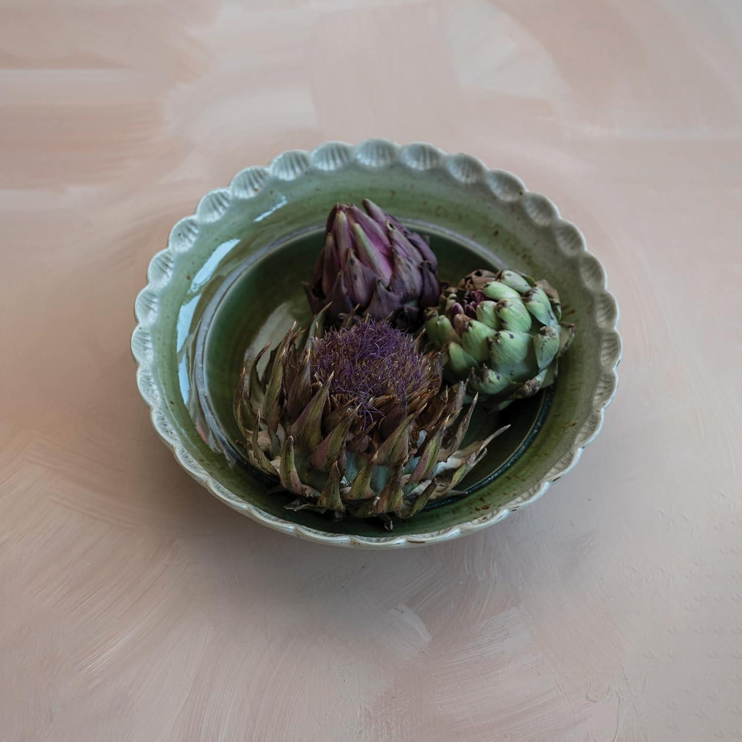 Creative Co-Op Stoneware Bowl with Scalloped Edge, Ivory