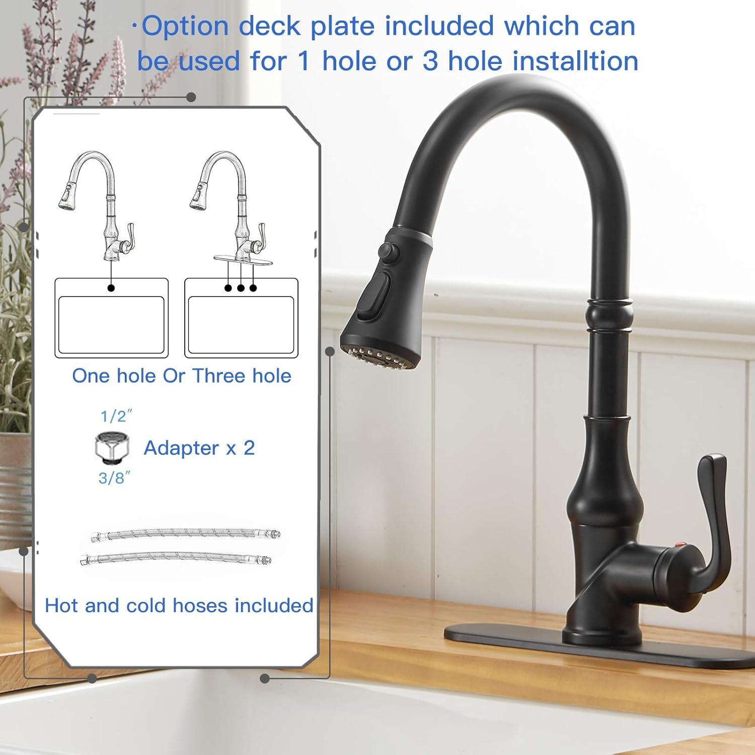 BWE Single-Handle Pull-Down Sprayer 3 Spray High Arc Kitchen Faucet With Deck Plate